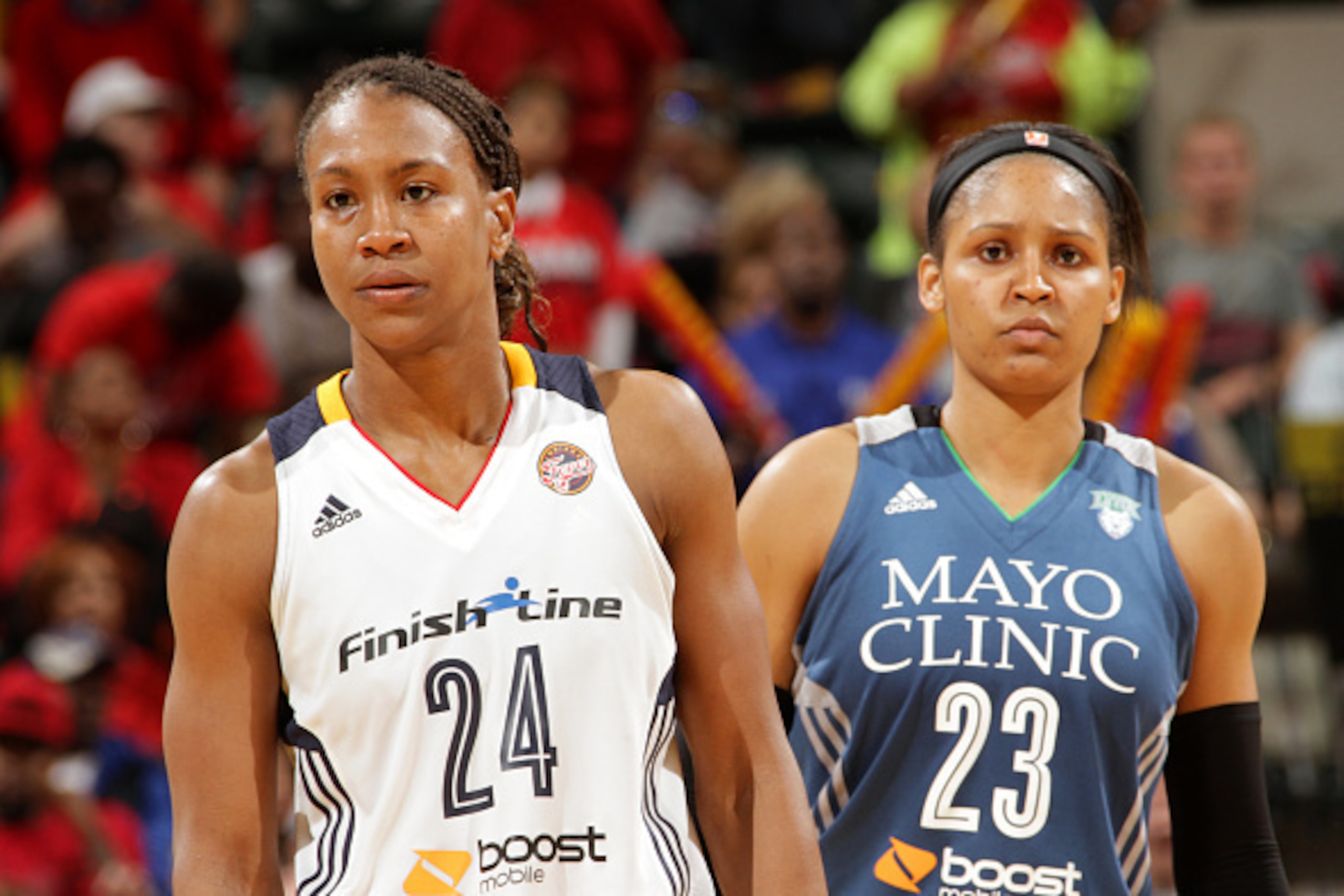 INDIANAPOLIS, IN - OCTOBER 11:  Tamika Catchings #24 of the Indiana Fever looks on during the game against the Minnesota Lynx during Game Four of the 2015 WNBA Finals on October 11, 2015 at Bankers Life Fieldhouse in Indianapolis, Indiana. NOTE TO USER: U