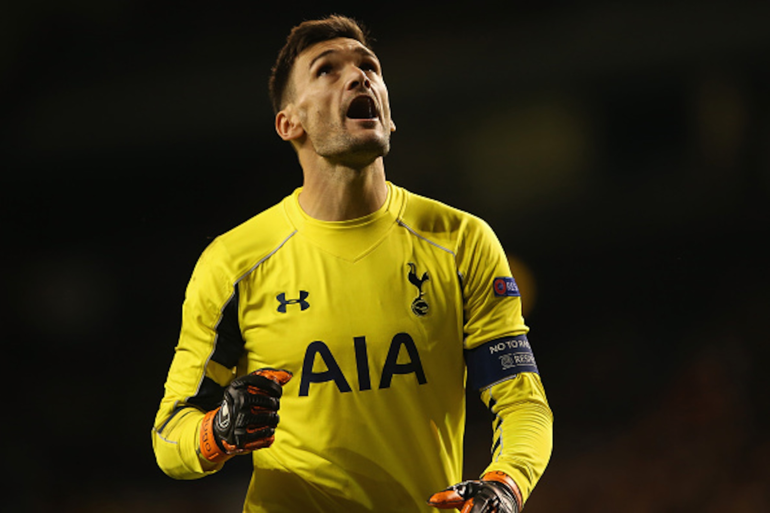LONDON, ENGLAND - SEPTEMBER 17:  Hugo Lloris of Tottenham Hotspur reacts after Erik Lamela of Tottenham Hotspur scored their third goal during the UEFA Europa League Group J match between Tottenham Hotspur FC and Qarabag FK at White Hart Lane on September