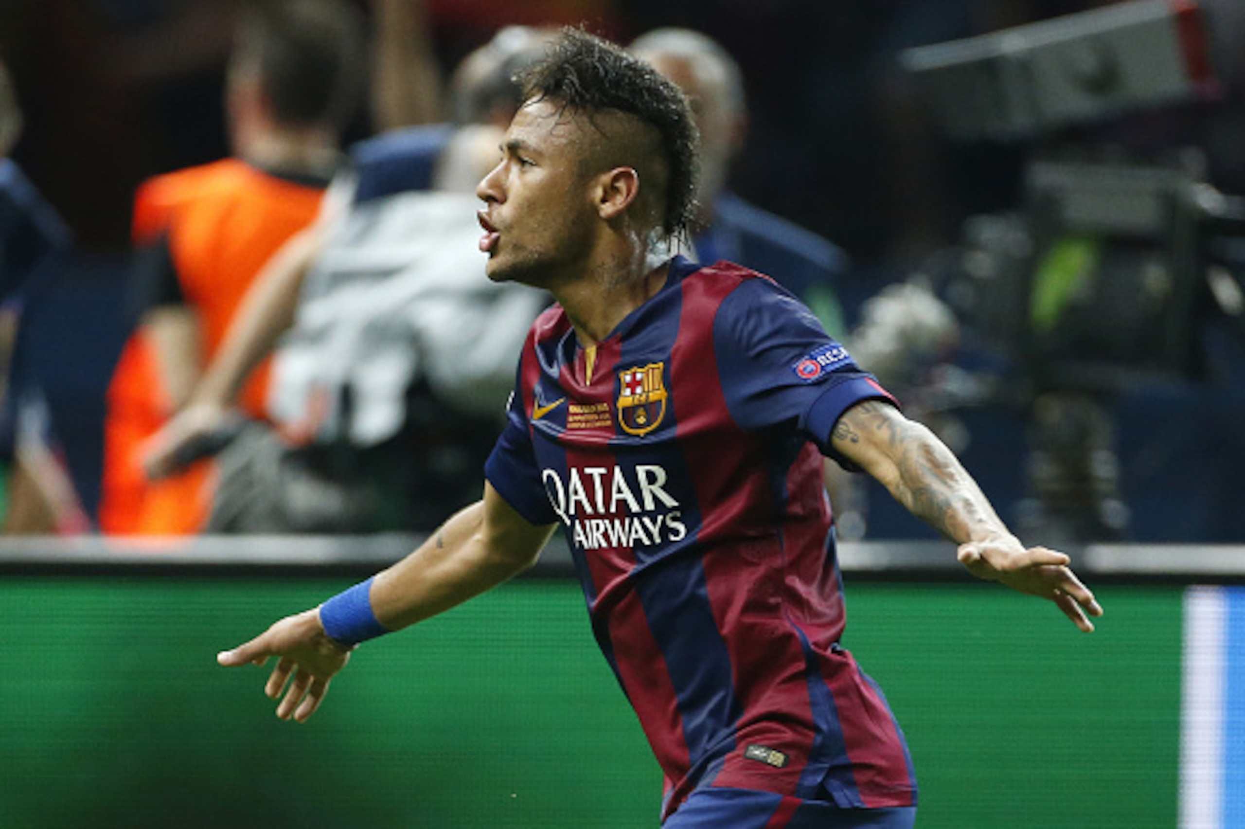 BERLIN, GERMANY - JUNE 6: Neymar Jr celebrates his goal during the UEFA Champions League Final between Juventus Turin and FC Barcelona at Olympiastadion on June 6, 2015 in Berlin, Germany. (Photo by Jean Catuffe/Getty Images)