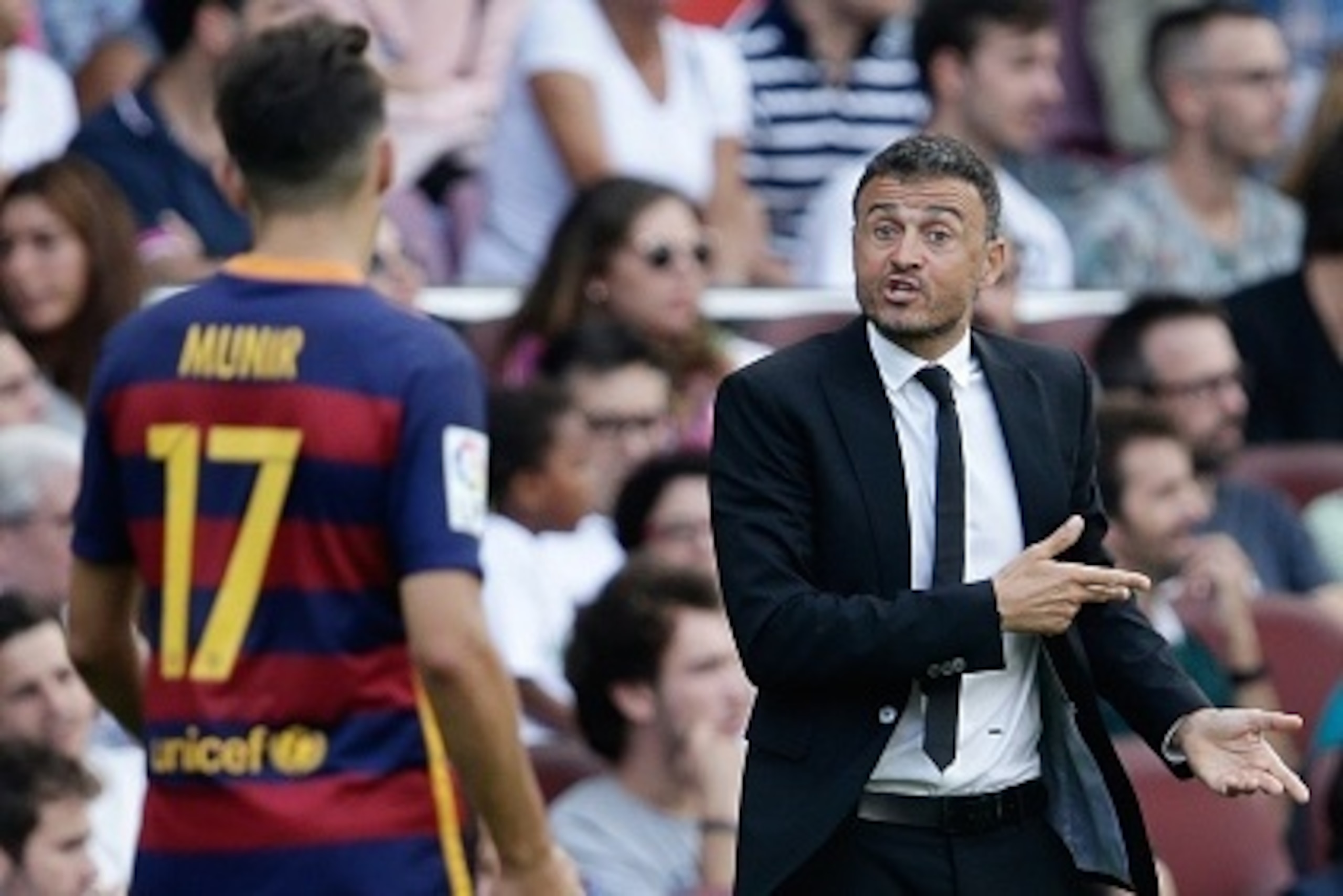 Coach Luis Enrique of FC Barcelona during the Primera Division match between FC Barcelona and Las Palmas on September 26, 2015 at Camp Nou stadium in Barcelona, Spain.(Photo by VI Images via Getty Images)