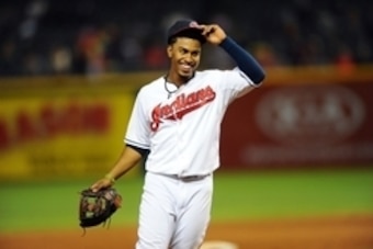 Sep 14, 2015; Cleveland, OH, USA; Cleveland Indians shortstop Francisco Lindor (12) smiles during the ninth inning at Progressive Field. Mandatory Credit: Ken Blaze-USA TODAY Sports