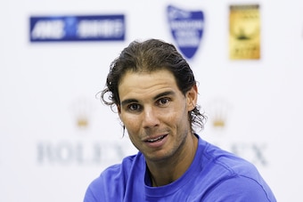 SHANGHAI, CHINA - OCTOBER 15:  Rafael Nadal of Spain speaks at a press conference after winning his men's singles third round match against Milos Raonic of Canada on day 5 of Shanghai Rolex Masters at Qi Zhong Tennis Centre on October 15, 2015 in Shanghai