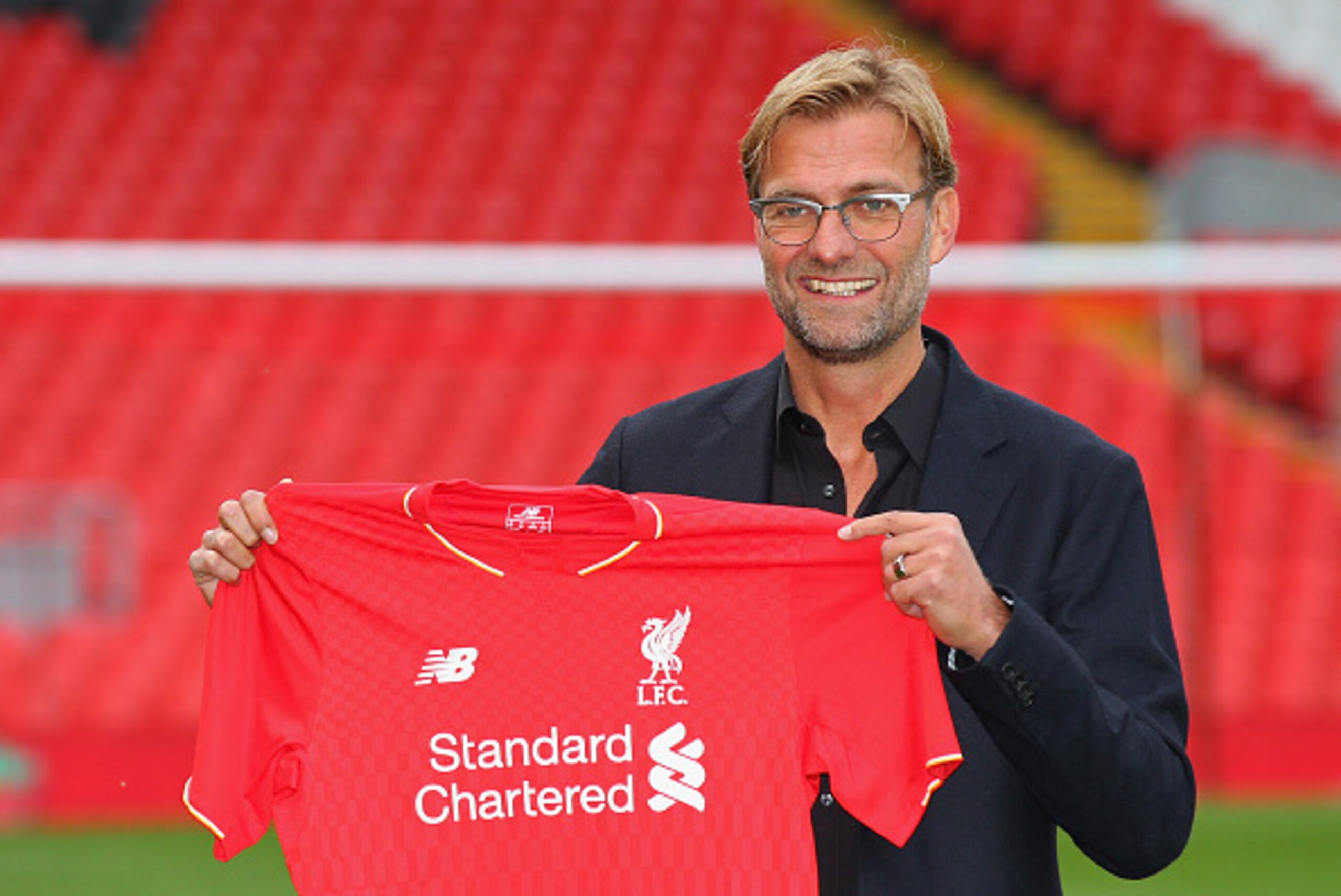 LIVERPOOL, ENGLAND - OCTOBER 09:  Jurgen Klopp at Anfield is unveiled as the new manager of Liverpool FC during a press conference at Anfield on October 9, 2015 in Liverpool, England.  (Photo by Alex Livesey/Getty Images)