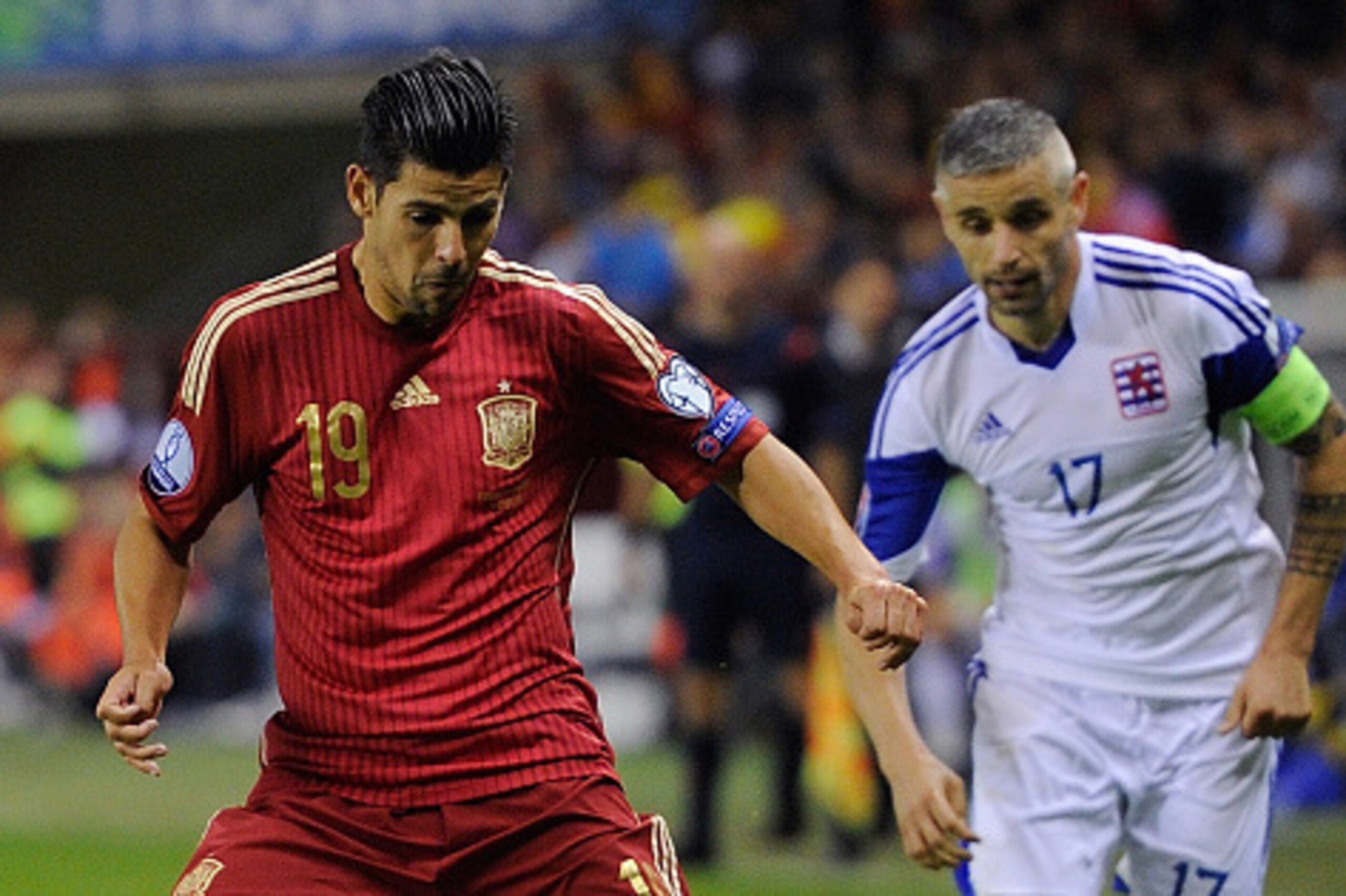 LOGRONO, SPAIN - OCTOBER 09:  Manuel Agudo 'Nolito' of Spain in action during the UEFA EURO 2016 Qualifier group C match between Spain and Luxembourg at Estadio Municipal Las Gaunas on October 9, 2015 in Logrono, Spain.  (Photo by Denis Doyle/Getty Images