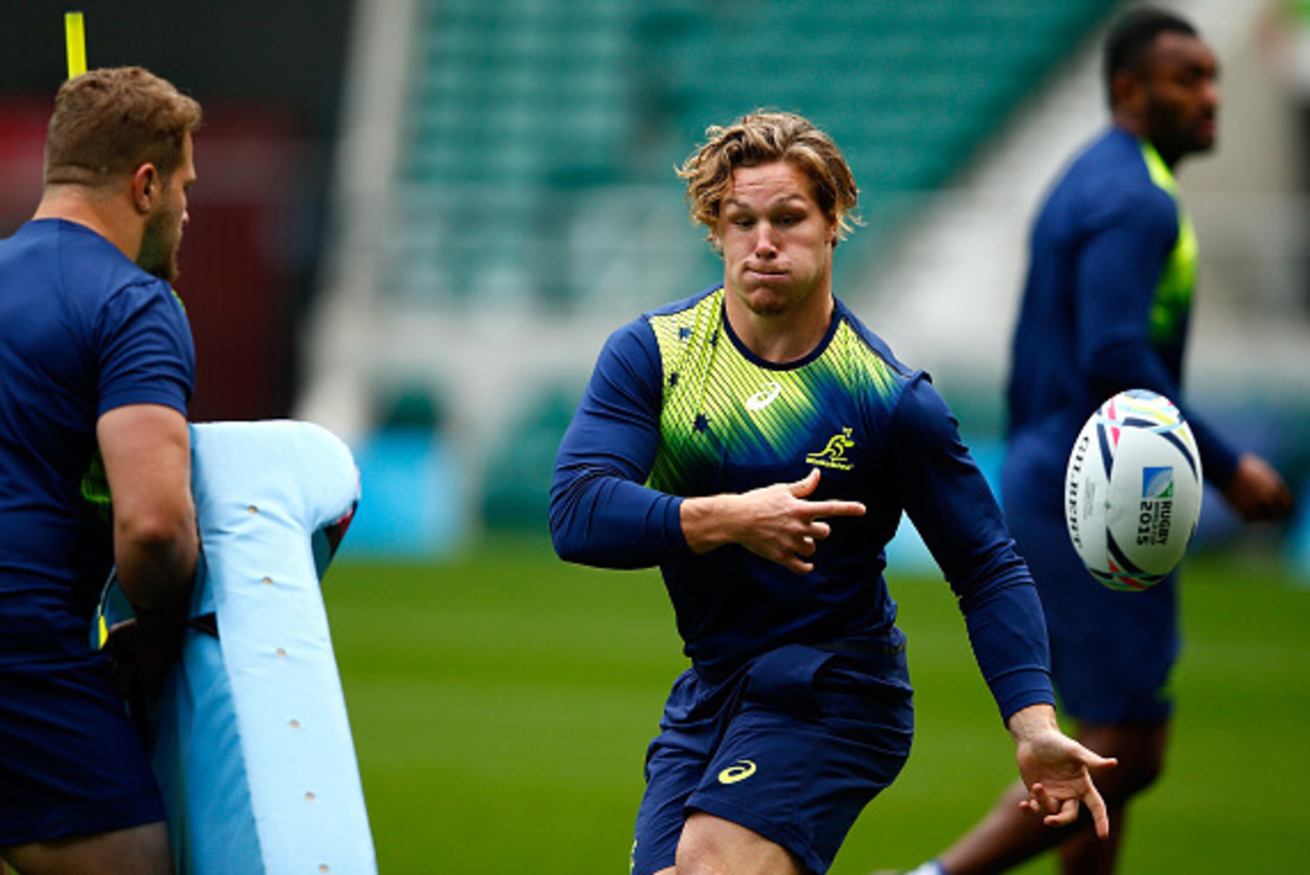 LONDON, ENGLAND - OCTOBER 16:  Michael Hooper of Australia in action during the Australia Captain's Run ahead of the 2015 Rugby World Cup Quarter Final match against Scotland at Twickenham Stadium on October 16, 2015 in London, United Kingdom.  (Photo by