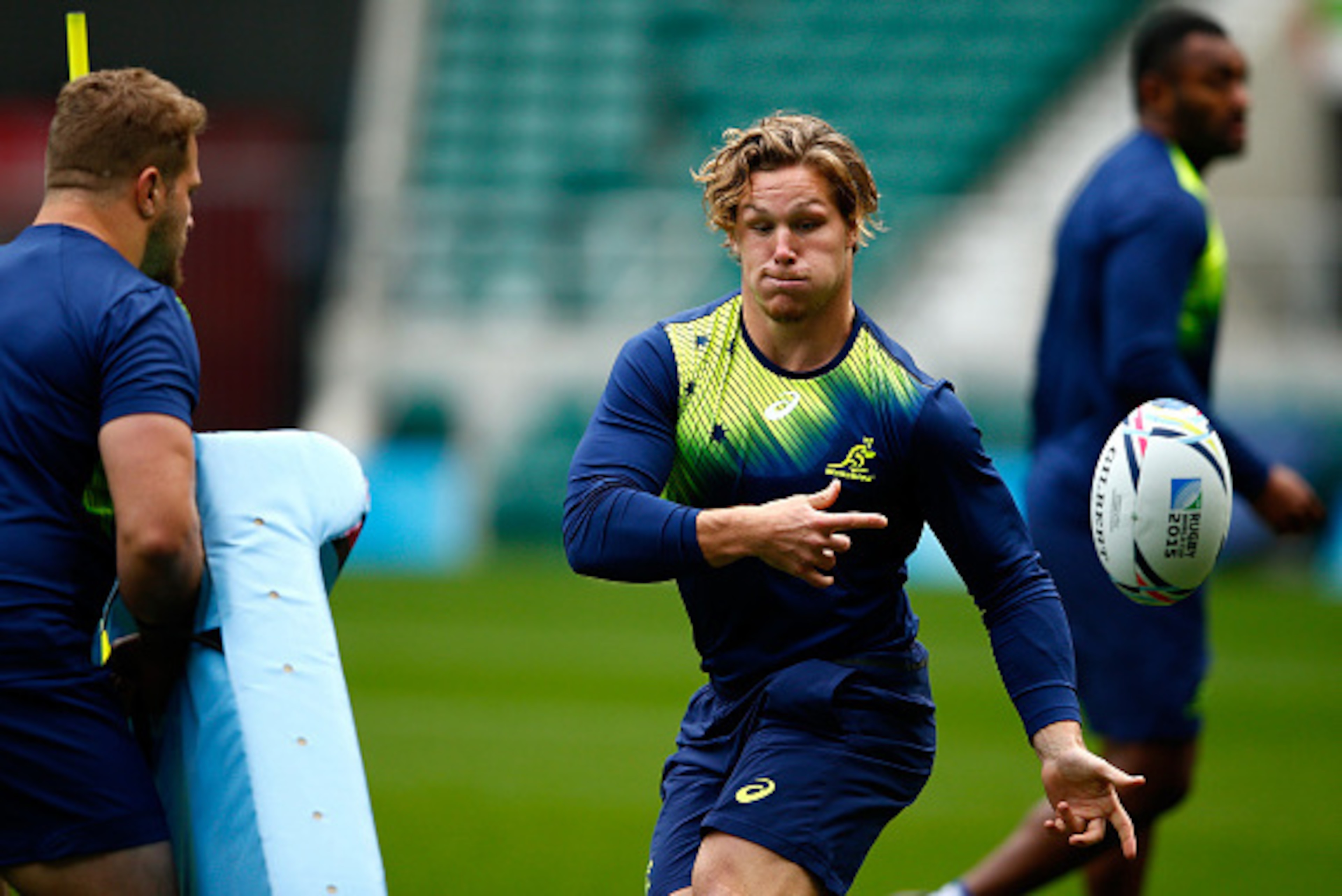 LONDON, ENGLAND - OCTOBER 16:  Michael Hooper of Australia in action during the Australia Captain's Run ahead of the 2015 Rugby World Cup Quarter Final match against Scotland at Twickenham Stadium on October 16, 2015 in London, United Kingdom.  (Photo by