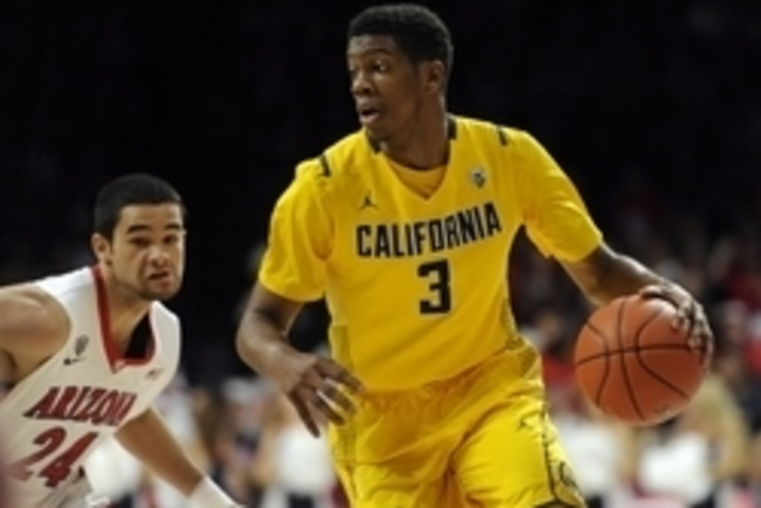 Mar 5, 2015; Tucson, AZ, USA; California Golden Bears guard Tyrone Wallace (3) dribbles around Arizona Wildcats guard Elliott Pitts (24) during the first half at McKale Center. Arizona won 99-60. Mandatory Credit: Casey Sapio-USA TODAY Sports
