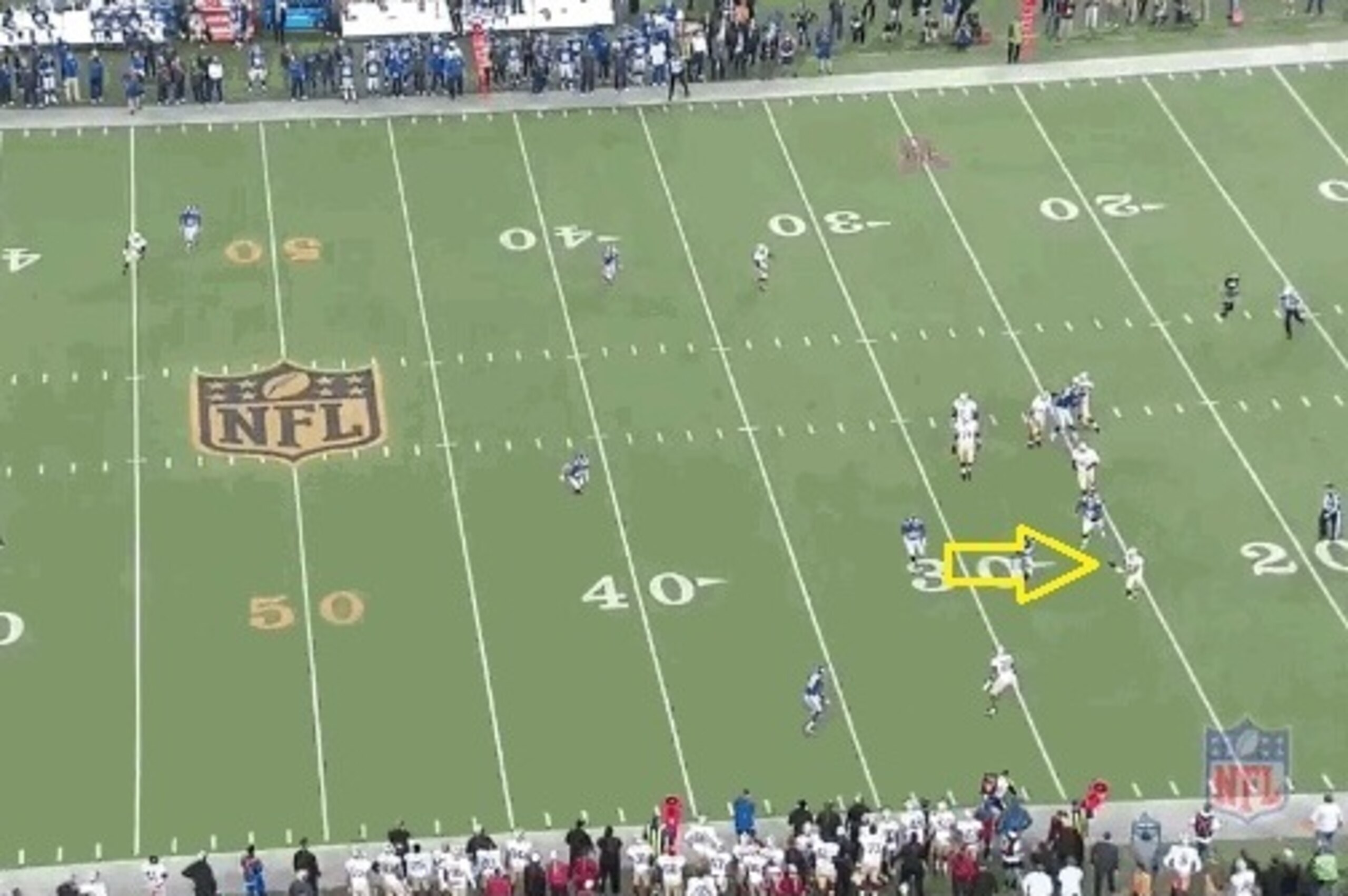 Instead of a big play, Kaepernick gets chased out of bounds for a loss.