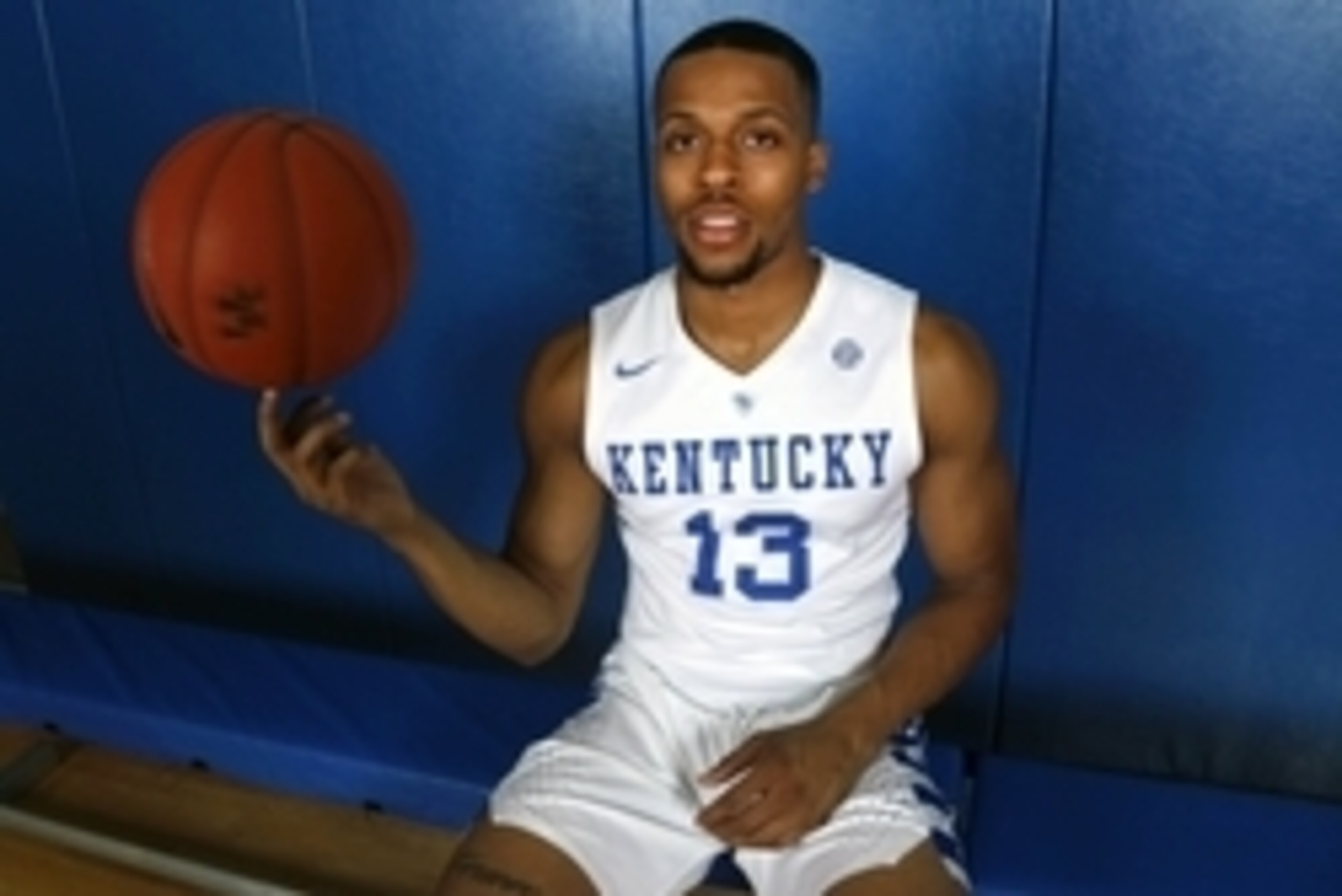 Sep 24, 2015; Lexington, KY, USA; Kentucky Wildcats guard Isaiah Briscoe (13) spins the ball during Kentucky photo day at Memorial Coliseum. Mandatory Credit: Mark Zerof-USA TODAY Sports