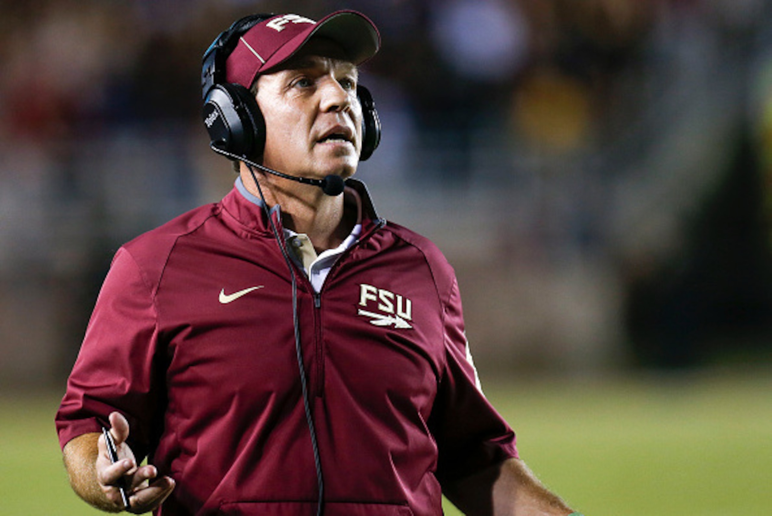 TALLAHASSEE, FL - OCTOBER 10: Head Coach Jimbo Fisher of the Florida State Seminoles during the game against the Miami Hurricanes at Doak Campbell Stadium on Bobby Bowden Field on October 10, 2015 in Tallahassee, Florida. The 12th Ranked Seminoles defeate TALLAHASSEE, FL - OCTOBER 10: Head Coach Jimbo Fisher of the Florida State Seminoles during the game against the Miami Hurricanes at Doak Campbell Stadium on Bobby Bowden Field on October 10, 2015 in Tallahassee, Florida. The 12th Ranked Seminoles defeate