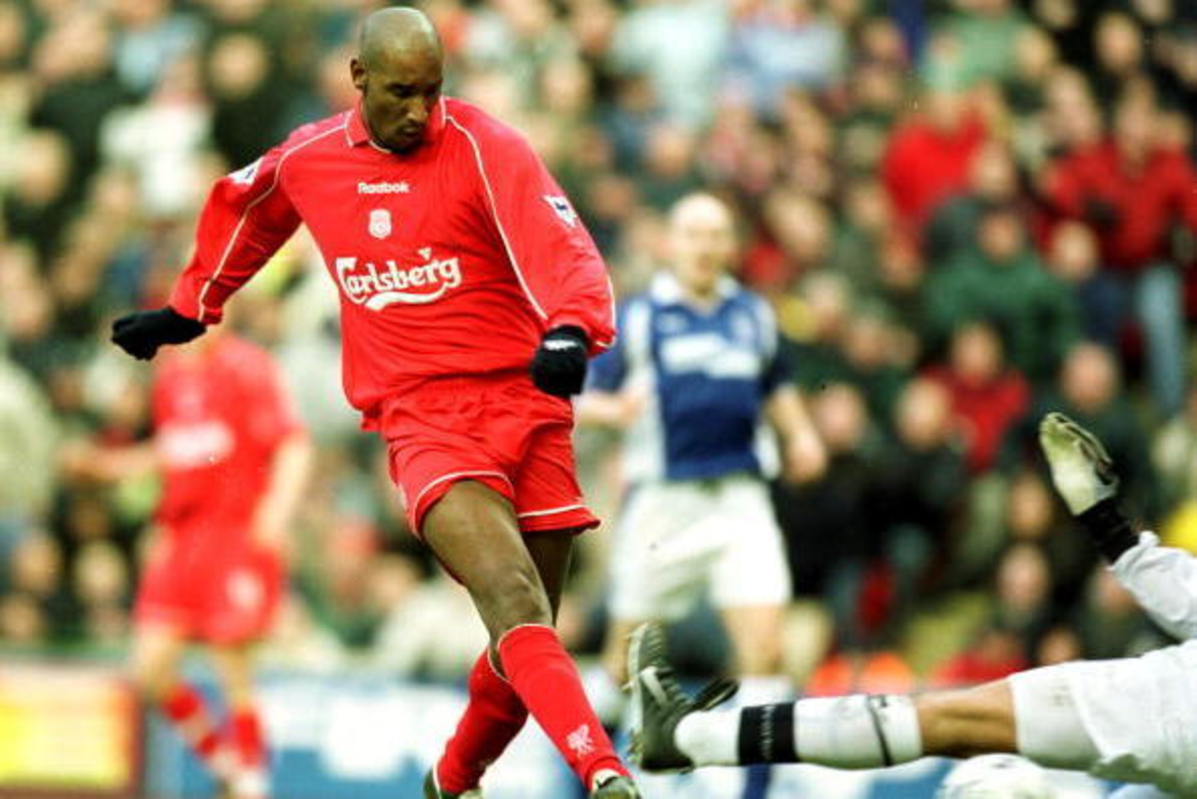 23 Feb 2002: Nicolas Anelka of Liverpool scores past Steve Simonsen of Everton during the match between Liverpool and Everton in the FA Barclaycard Premiership at Anfield, Liverpool. Mandatory Credit: Alex Livesey/Getty Images