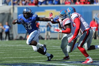 MEMPHIS, TN - OCTOBER 17: Jarvis Cooper #25 of the Memphis Tigers runs against the Mississippi Rebels  on October 17, 2015 at Liberty Bowl Memorial Stadium in Memphis, Tennessee. Memphis defeated Mississippi 37-24. (Photo by Joe Murphy/Getty Images)