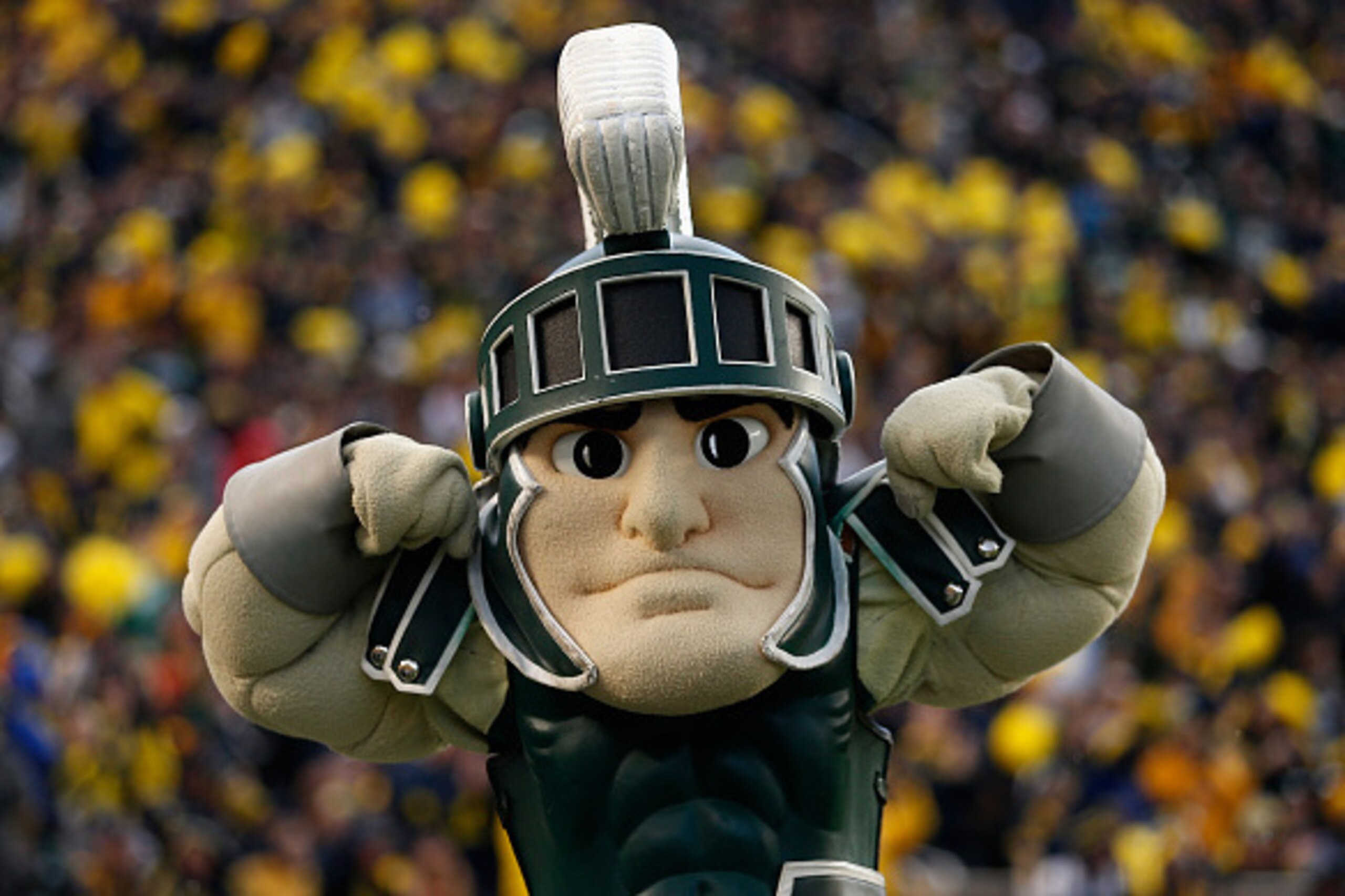 ANN ARBOR, MI - OCTOBER 17:  The Michigan State Spartans mascot 'Sparty' poses during the college football game against the Michigan Wolverines at Michigan Stadium on October 17, 2015 in Ann Arbor, Michigan.  The Spartans defeated the Wolverines 27-23.  (