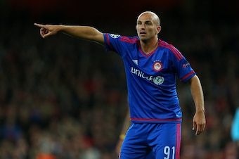 LONDON, ENGLAND - SEPTEMBER 29:  Esteban Cambiasso of Olympiacos during the UEFA Champions League match between Arsenal and Olympiacos at the Emirates Stadium on September 29, 2015 in London, United Kingdom.  (Photo by Catherine Ivill - AMA/Getty Images)