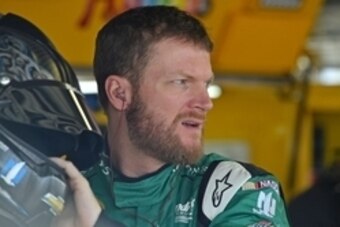 Oct 17, 2015; Kansas City, KS, USA; NASCAR Sprint Cup Series driver Dale Earnhardt Jr. during practice of the Hollywood Casino 400 at Kansas Speedway. Mandatory Credit: Jasen Vinlove-USA TODAY Sports