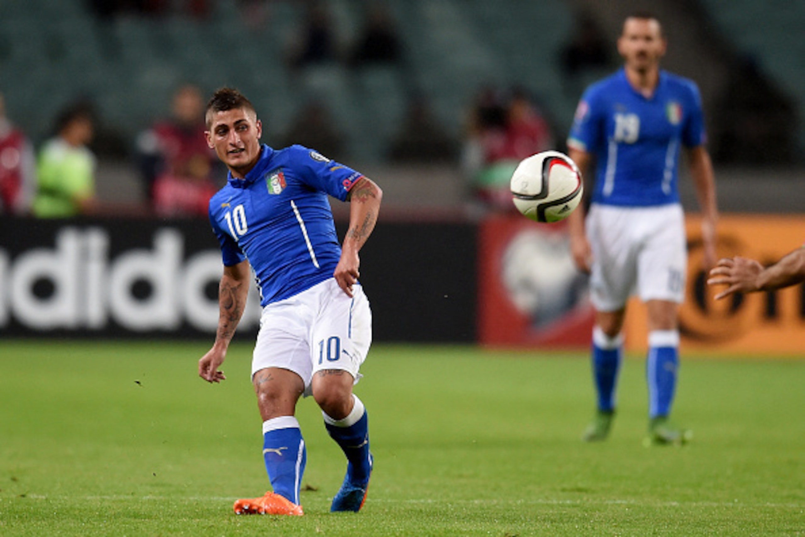 BAKU, AZERBAIJAN - OCTOBER 10:  Marco Verratti of Italy in action during the UEFA Euro 2016 qualifying football match between Azerbaijan and Italy at Olympic Stadium on October 10, 2015 in Baku, Azerbaijan.  (Photo by Claudio Villa/Getty Images)