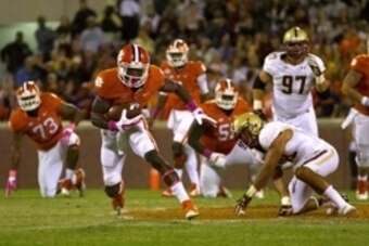 Oct 17, 2015; Clemson, SC, USA; Clemson Tigers wide receiver Artavis Scott (3) carries the ball during the first quarter against the Boston College Eagles at Clemson Memorial Stadium. Mandatory Credit: Joshua S. Kelly-USA TODAY Sports