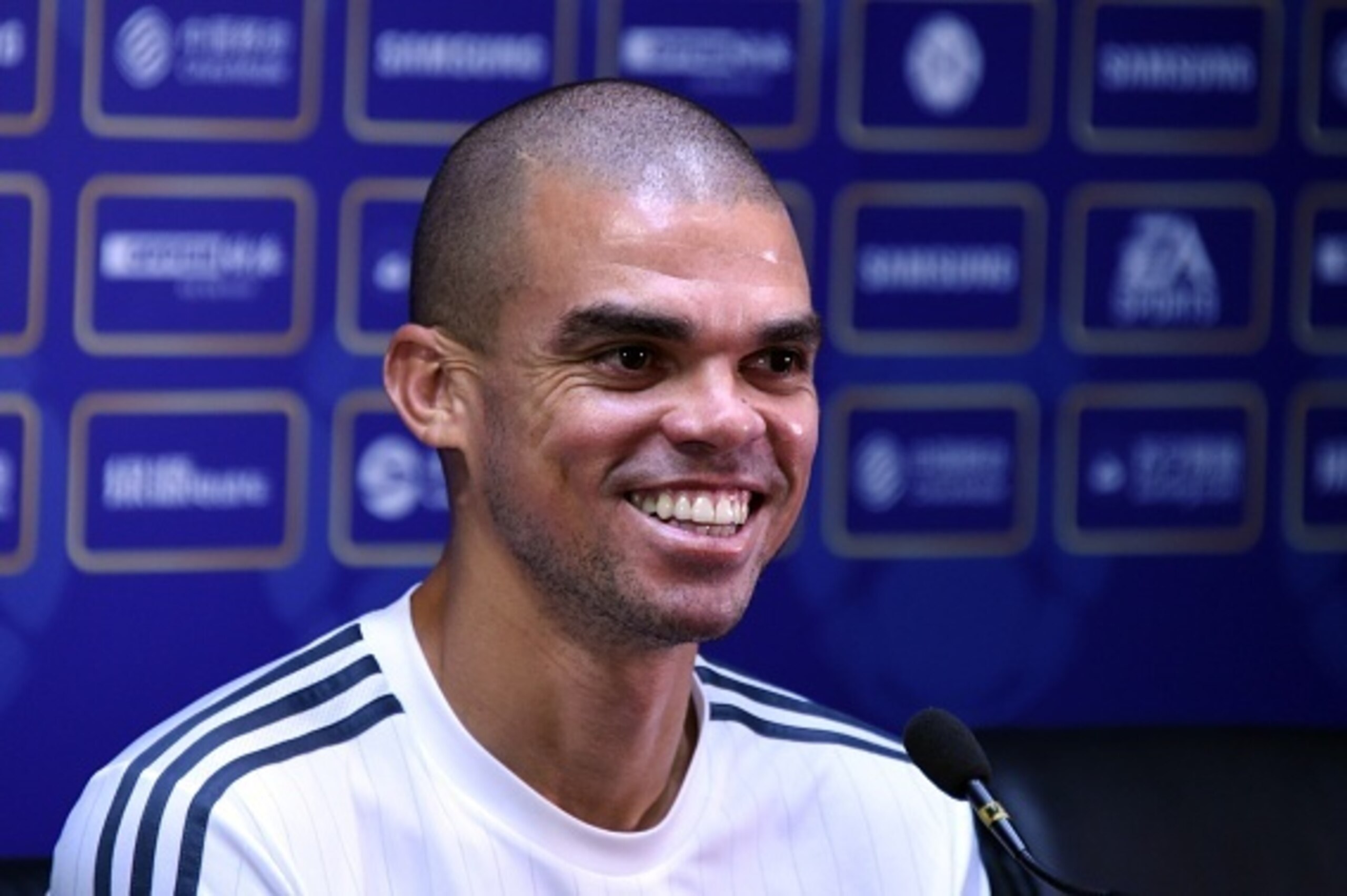 Real Madrid's defender Pepe attends a press conference on the eve of the International Champions Cup football match between Inter Milan and Real Madrid in Guagnzhou on July 26, 2015. AFP PHOTO / JOHANNES EISELE (Photo credit should read JOHANNES EI Real Madrid's defender Pepe attends a press conference on the eve of the International Champions Cup football match between Inter Milan and Real Madrid in Guagnzhou on July 26, 2015. AFP PHOTO / JOHANNES EISELE (Photo credit should read JOHANNES EI