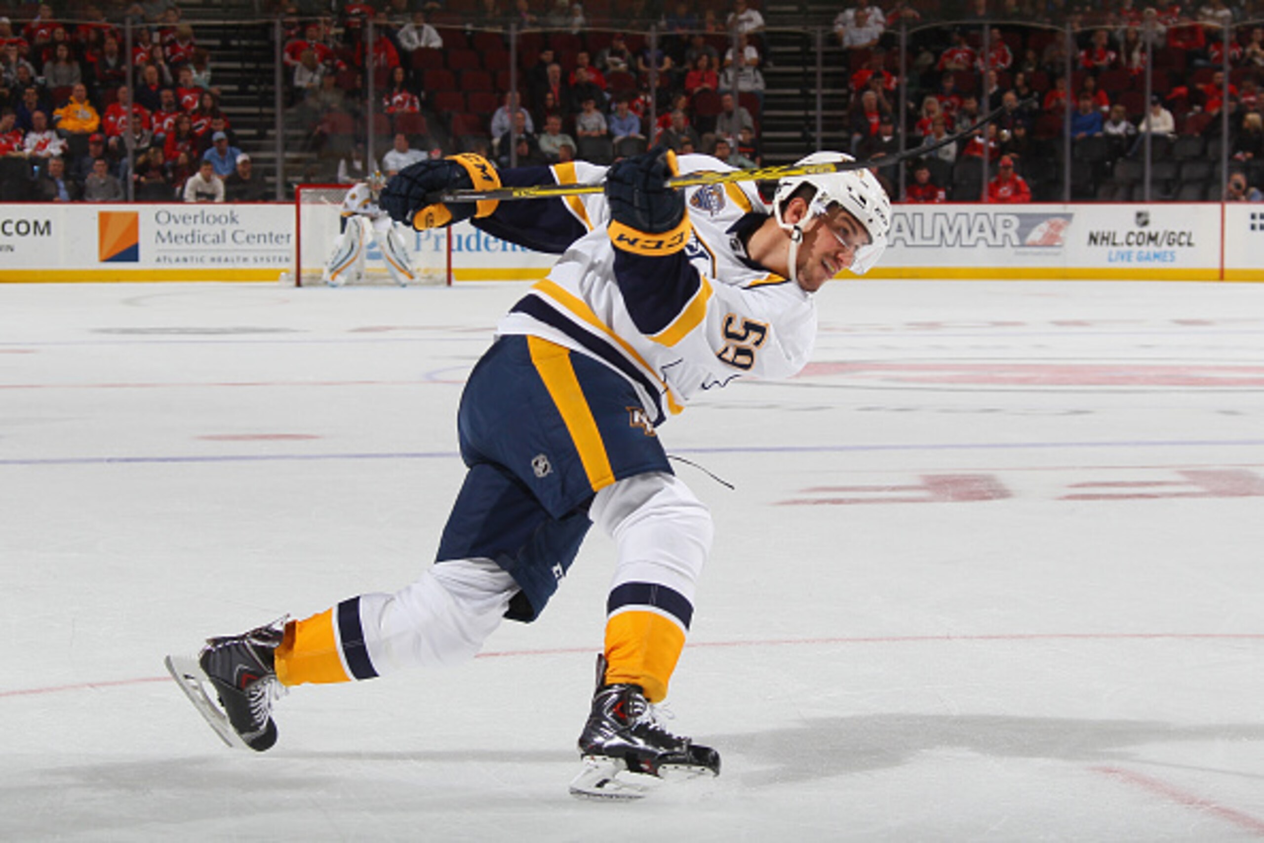 NEWARK, NJ - OCTOBER 13: Roman Josi #59 of the Nashville Predators scores a first period power play goal against the New Jersey Devils at Prudential Center on October 13, 2015 in Newark, New Jersey. (Photo by Bruce Bennett/Getty Images) NEWARK, NJ - OCTOBER 13: Roman Josi #59 of the Nashville Predators scores a first period power play goal against the New Jersey Devils at Prudential Center on October 13, 2015 in Newark, New Jersey. (Photo by Bruce Bennett/Getty Images)