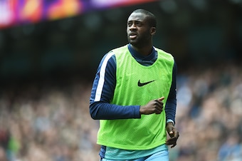 MANCHESTER, ENGLAND - MAY 10:  Yaya Toure of Manchester City warms up during the Barclays Premier League match between Manchester City and Queens Park Rangers at the Etihad Stadium on May 10, 2015 in Manchester, England.  (Photo by Michael Regan/Getty Ima