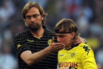 RESTRICTIONS / EMBARGO - ONLINE CLIENTS MAY USE UP TO SIX IMAGES DURING EACH MATCH WITHOUT THE AUTHORISATION OF THE DFL. NO MOBILE USE DURING THE MATCH AND FOR A FURTHER TWO HOURS AFTERWARDS IS PERMITTED WITHOUT THE AUTHORISATION OF THE DFL.Dortmund's hea