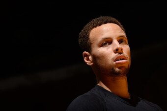 SAN DIEGO, CA - OCTOBER 17:  Stephen Curry #30 of the Golden State Warriors looks on before the game against the Los Angeles Lakers during a preseason game on October 17, 2015 at Valley View Casino Center in San Diego, California. NOTE TO USER: User expre