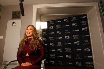 NEW YORK, NY - OCTOBER 06:  UFC women's bantamweight champion Ronda Rousey is interviewd at the London NYC hotel ahead of UFC 193 on October 6, 2015 in New York, United States.  (Photo by Mike Stobe/Zuffa LLC/Zuffa LLC via Getty Images)