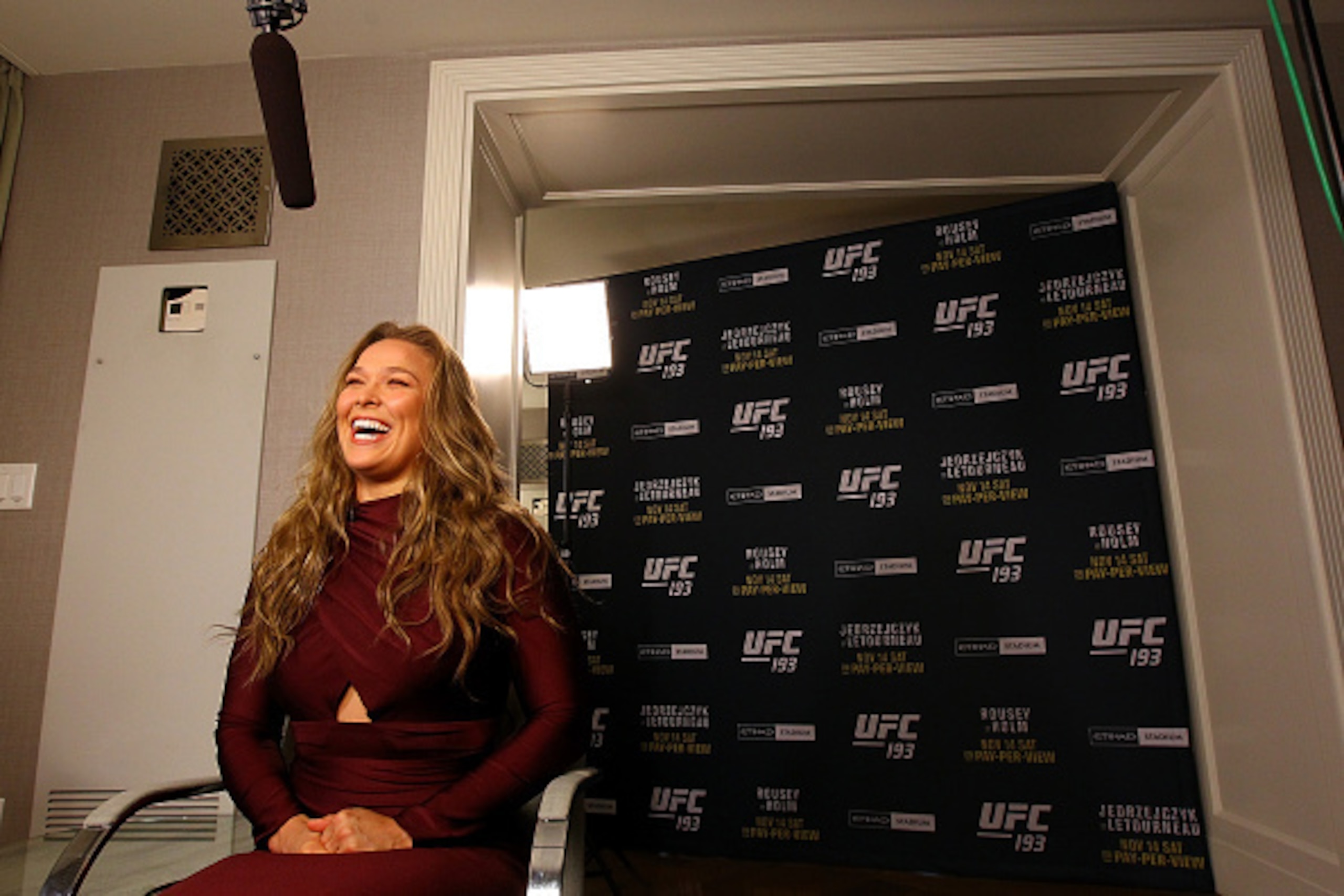 NEW YORK, NY - OCTOBER 06: UFC women's bantamweight champion Ronda Rousey is interviewd at the London NYC hotel ahead of UFC 193 on October 6, 2015 in New York, United States. (Photo by Mike Stobe/Zuffa LLC/Zuffa LLC via Getty Images) NEW YORK, NY - OCTOBER 06: UFC women's bantamweight champion Ronda Rousey is interviewd at the London NYC hotel ahead of UFC 193 on October 6, 2015 in New York, United States. (Photo by Mike Stobe/Zuffa LLC/Zuffa LLC via Getty Images)