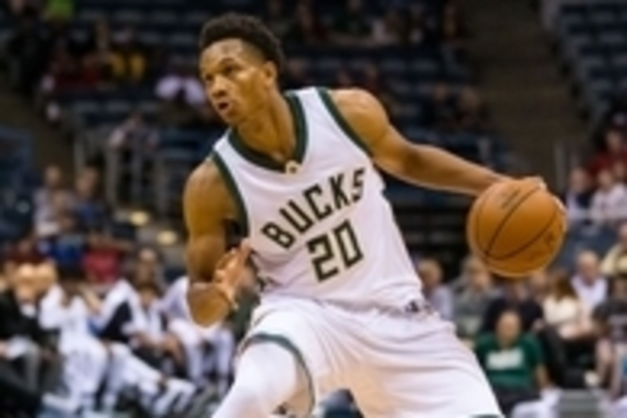 Oct 10, 2015; Milwaukee, WI, USA; Milwaukee Bucks guard Rashad Vaughn (20) during the game against the Detroit Pistons at BMO Harris Bradley Center.  Detroit won 117-88.  Mandatory Credit: Jeff Hanisch-USA TODAY Sports