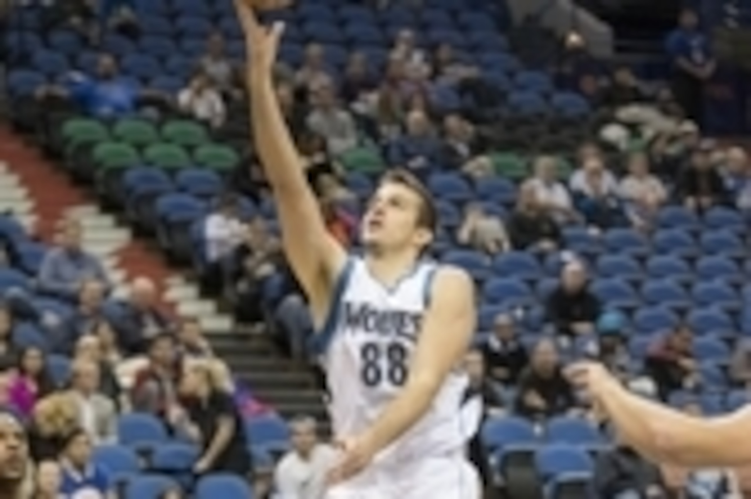 Oct 7, 2015; Minneapolis, MN, USA; Minnesota Timberwolves forward Nemanja Bjelica (88) goes up for a layup in the second half against the Oklahoma City Thunder at Target Center. Oklahoma City Thunder won 122-99. Mandatory Credit: Jesse Johnson-USA TODAY S