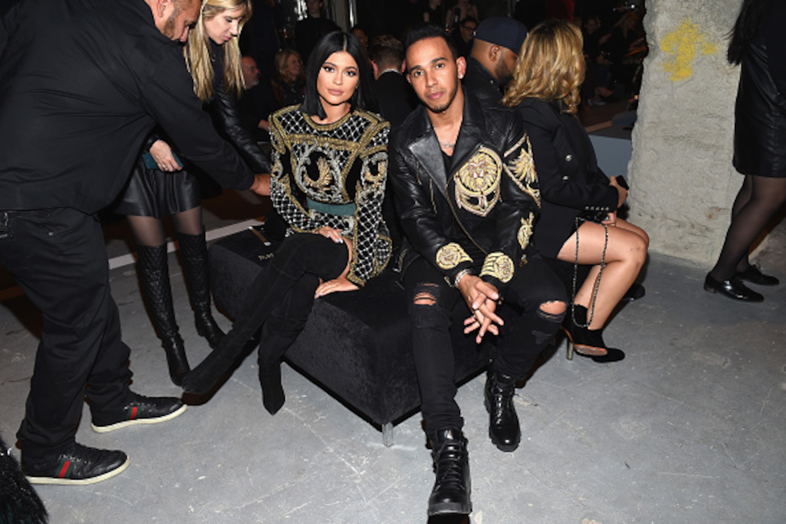 NEW YORK, NY - OCTOBER 20:  Kylie Jenner (L) and Formula One racing driver Lewis Hamilton attend the BALMAIN X H&M Collection Launch at 23 Wall Street on October 20, 2015 in New York City.  (Photo by Nicholas Hunt/Getty Images for H&M)