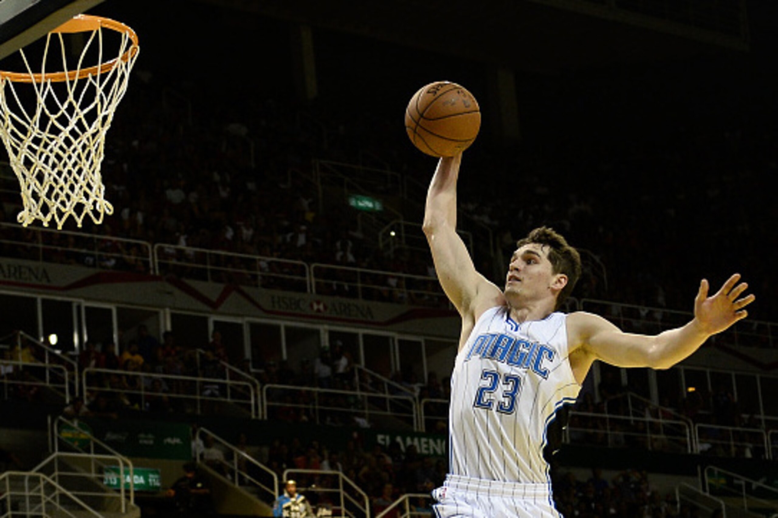 RIO DE JANEIRO, BRAZIL - OCTOBER 17:  Mario Hezonja #23 of the Orlando Magic dunks the ball against C.R. Flamengo during a NBA Global Games Rio 2015 match at HSBC Arena on October 17, 2015 in Rio de Janeiro, Brazil.  (Photo by Buda Mendes/Getty Images)