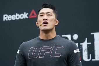 SEOUL, SOUTH KOREA - OCTOBER 11: Kim Dong-Hyun aka Dong Hyun Kim teaches during the UFC Reebok FitFest 2015 - MMA (Mixed Martial Arts) Class on October 11, 2015 in Seoul, South Korea. (Photo by Han Myung-Gu / Zuffa LLC/Zuffa LLC via Getty Images)