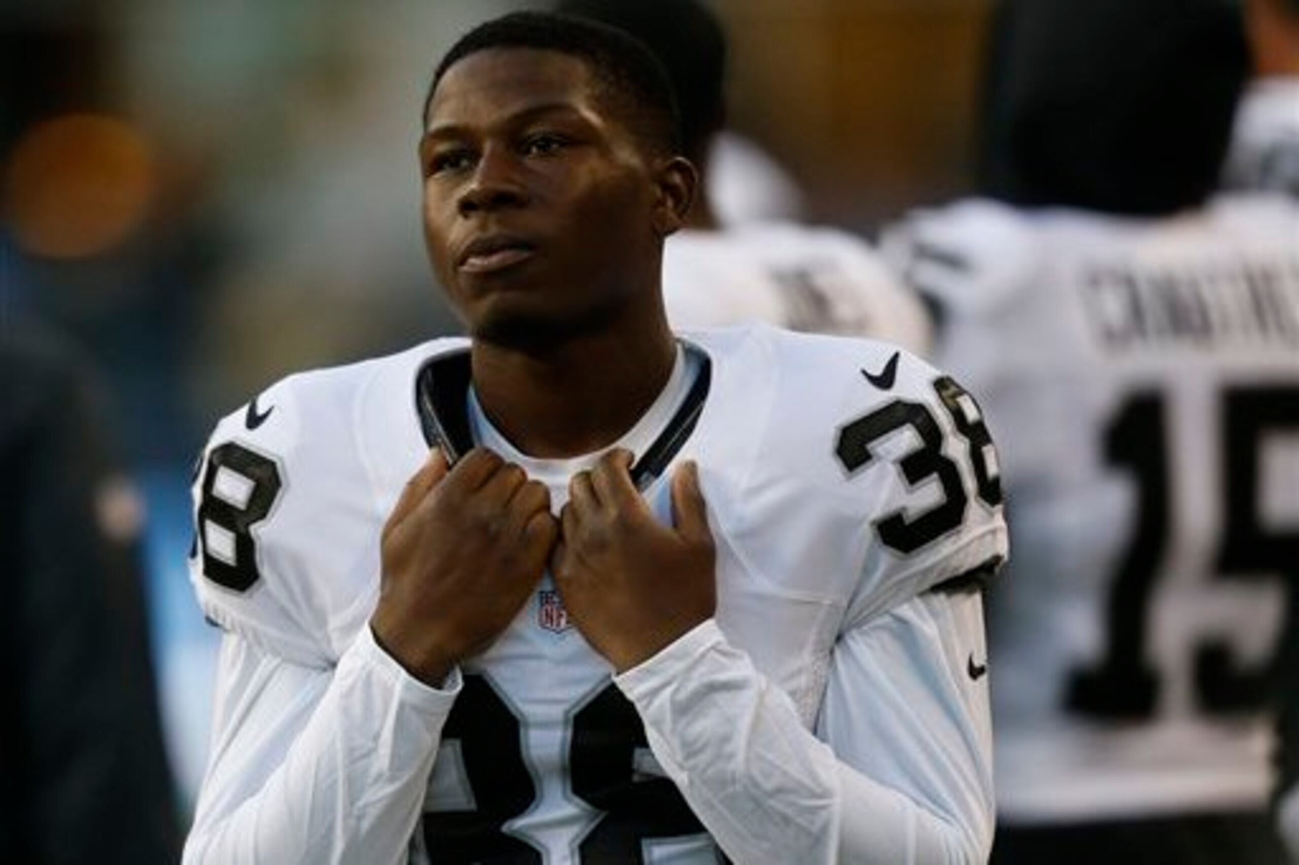No. 38 defensive back T.J. Carrie No. 38 defensive back T.J. Carrie