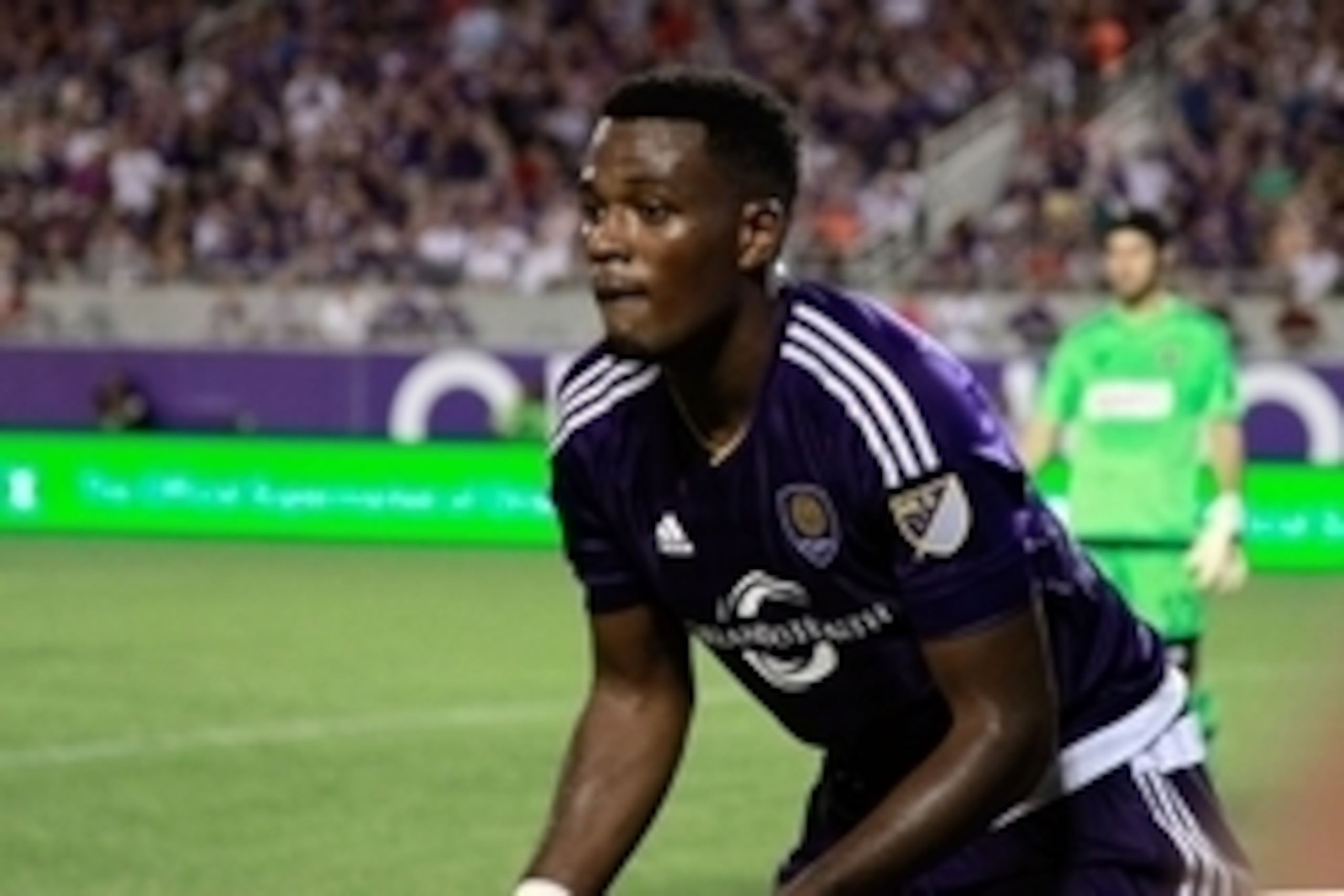 Aug 8, 2015; Orlando, FL, USA; Orlando City forward Cyle Larin (21) during the second half at Orlando Citrus Bowl Stadium. Orlando City and Philadelphia Union ended in a 0-0 tie. Mandatory Credit: Kim Klement-USA TODAY Sports