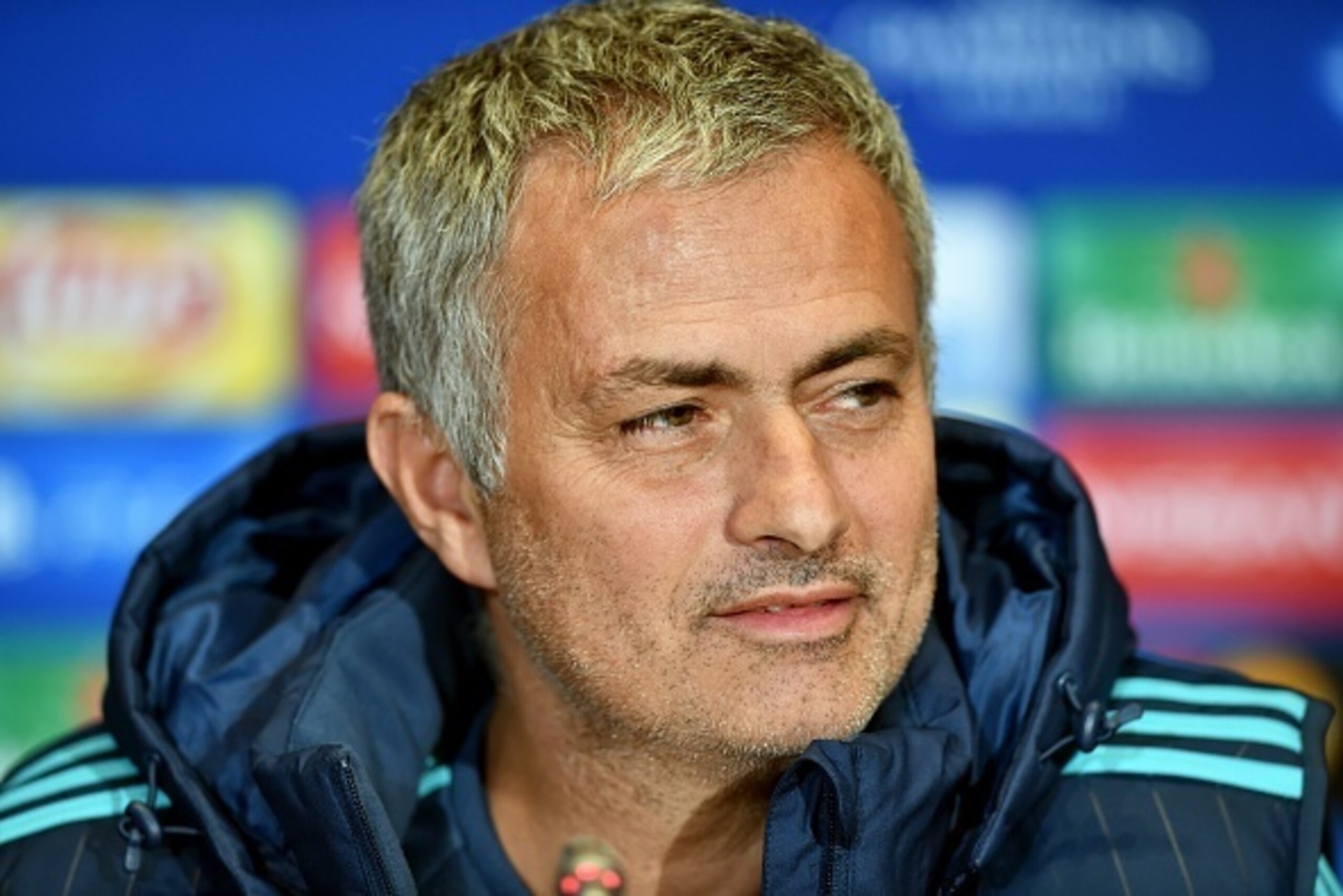 Chelsea's coach Jose Mourinho looks on during a press conference at Olimpisky Stadium in Kiev on October 19, 2015, on the eve of the UEFA Champions League, Group G, football match between FC Dinamo FC and Chelsea FC.  AFP PHOTO / SERGEI SUPINSKY        (P
