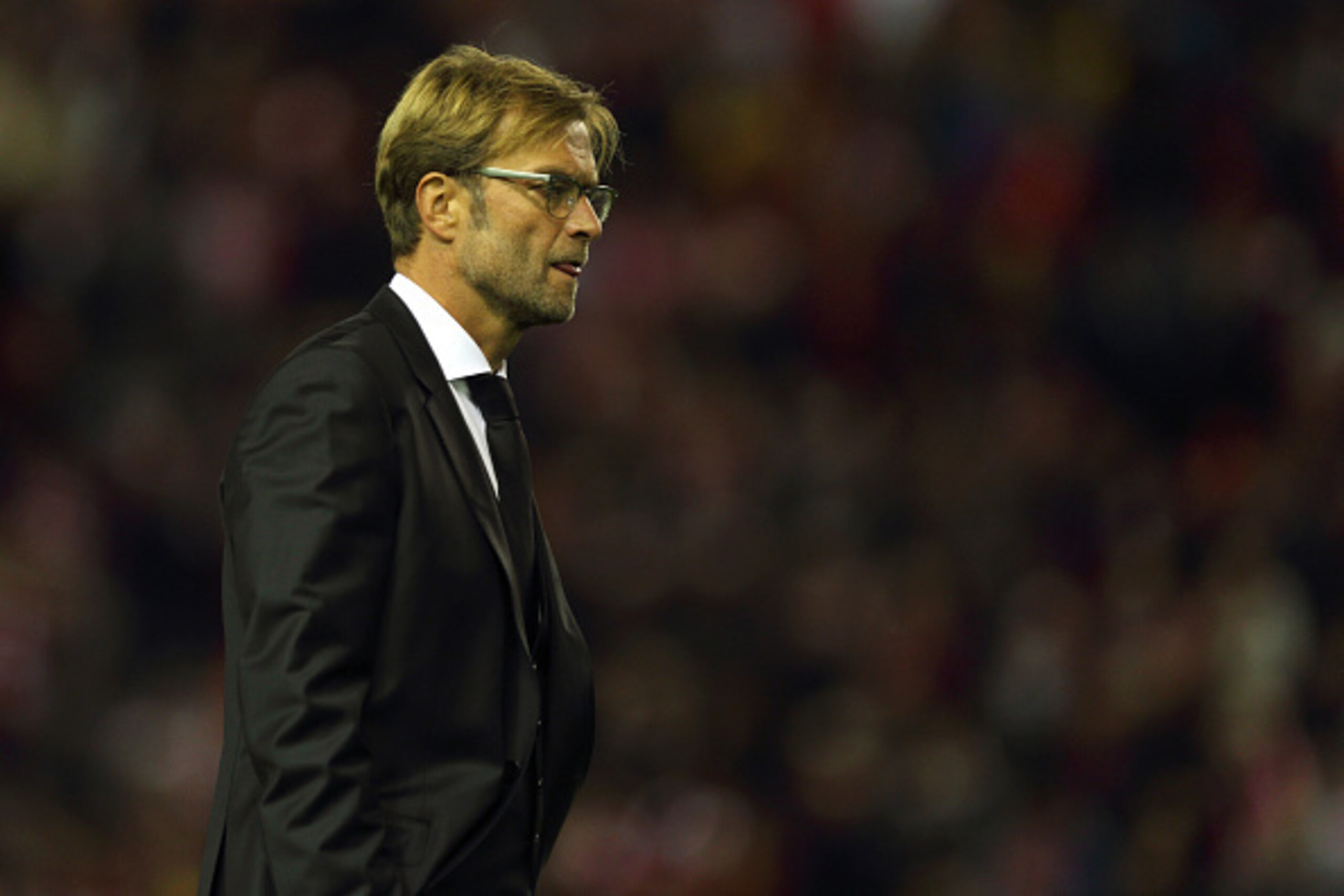 LIVERPOOL, ENGLAND - OCTOBER 22:  Jurgen Klopp the head coach / manager of Liverpool on the pitch prior to the UEFA Europa League match between Liverpool and Rubin Kazan at Anfield on October 22, 2015 in Liverpool, United Kingdom.  (Photo by Matthew Ashto