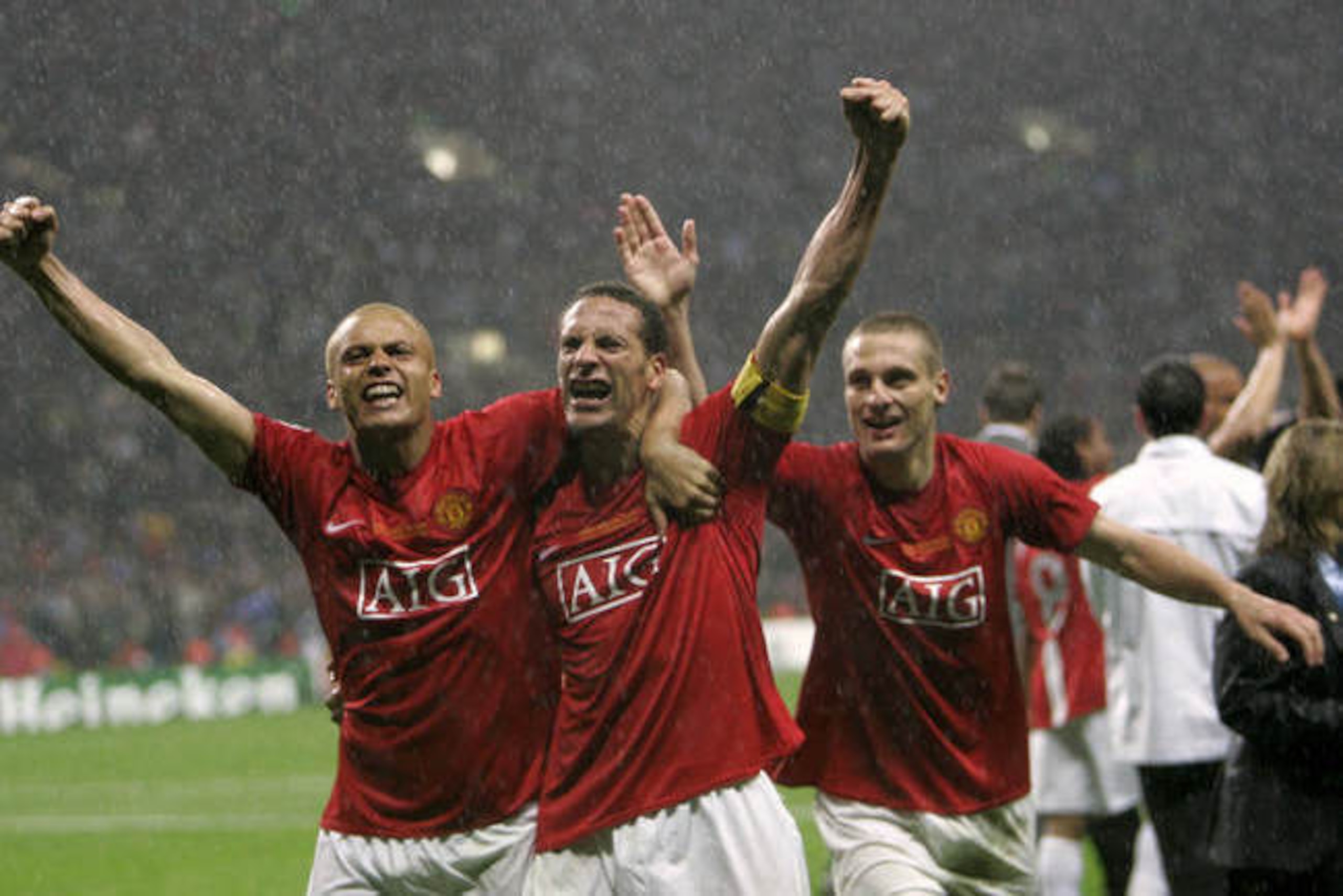 Rio Ferdinand on a happier occasion for United in Moscow.