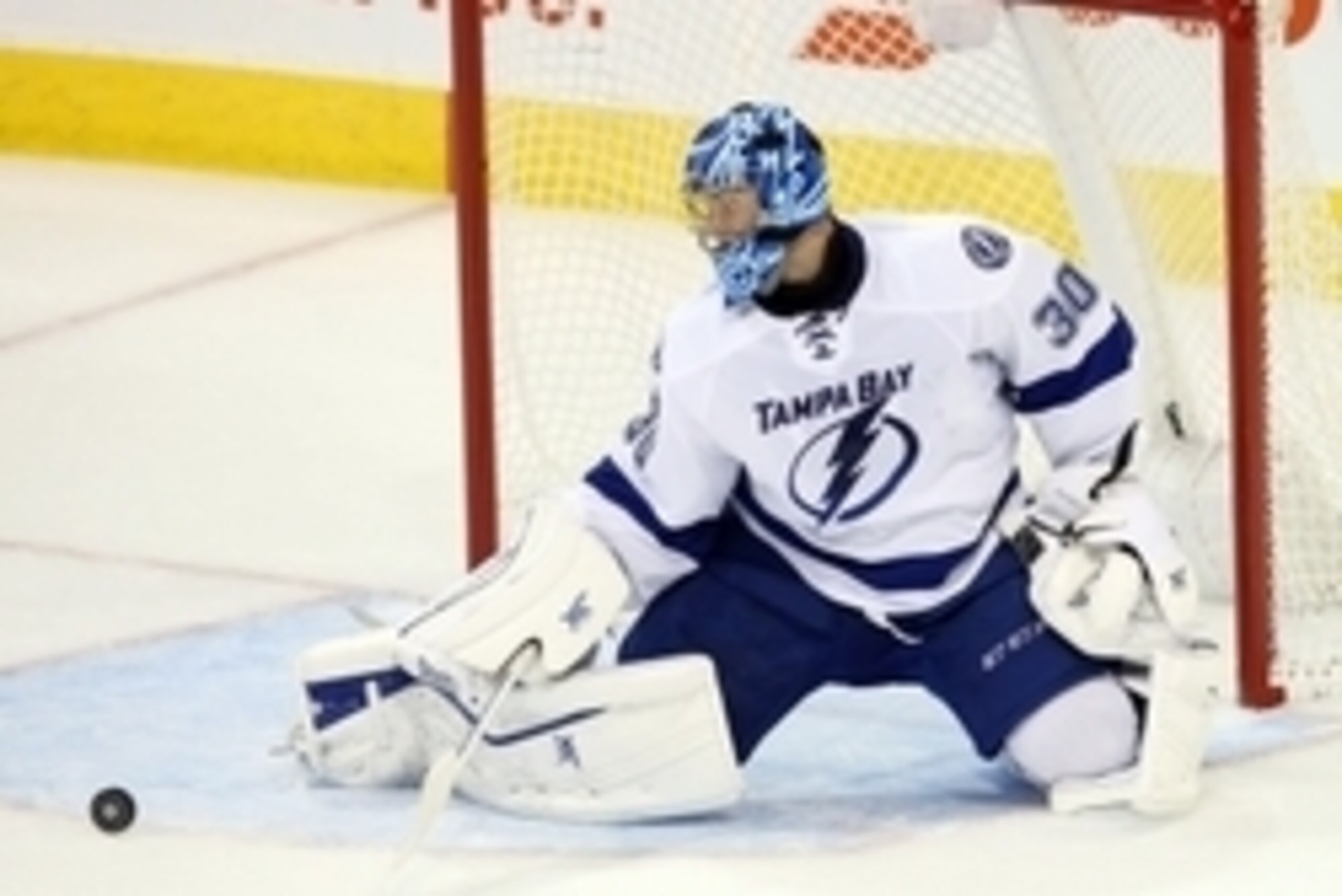 Oct 23, 2015; Winnipeg, Manitoba, CAN; Tampa Bay Lightning goalie Ben Bishop (30) makes a save during the second period against the Winnipeg Jets at MTS Centre. Mandatory Credit: Bruce Fedyck-USA TODAY Sports