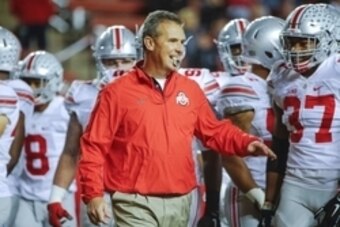Oct 24, 2015; Piscataway, NJ, USA;  Ohio State Buckeyes head coach Urban Meyer prior to the game against the Rutgers Scarlet Knights at High Points Solutions Stadium. Mandatory Credit: Jim O'Connor-USA TODAY Sports