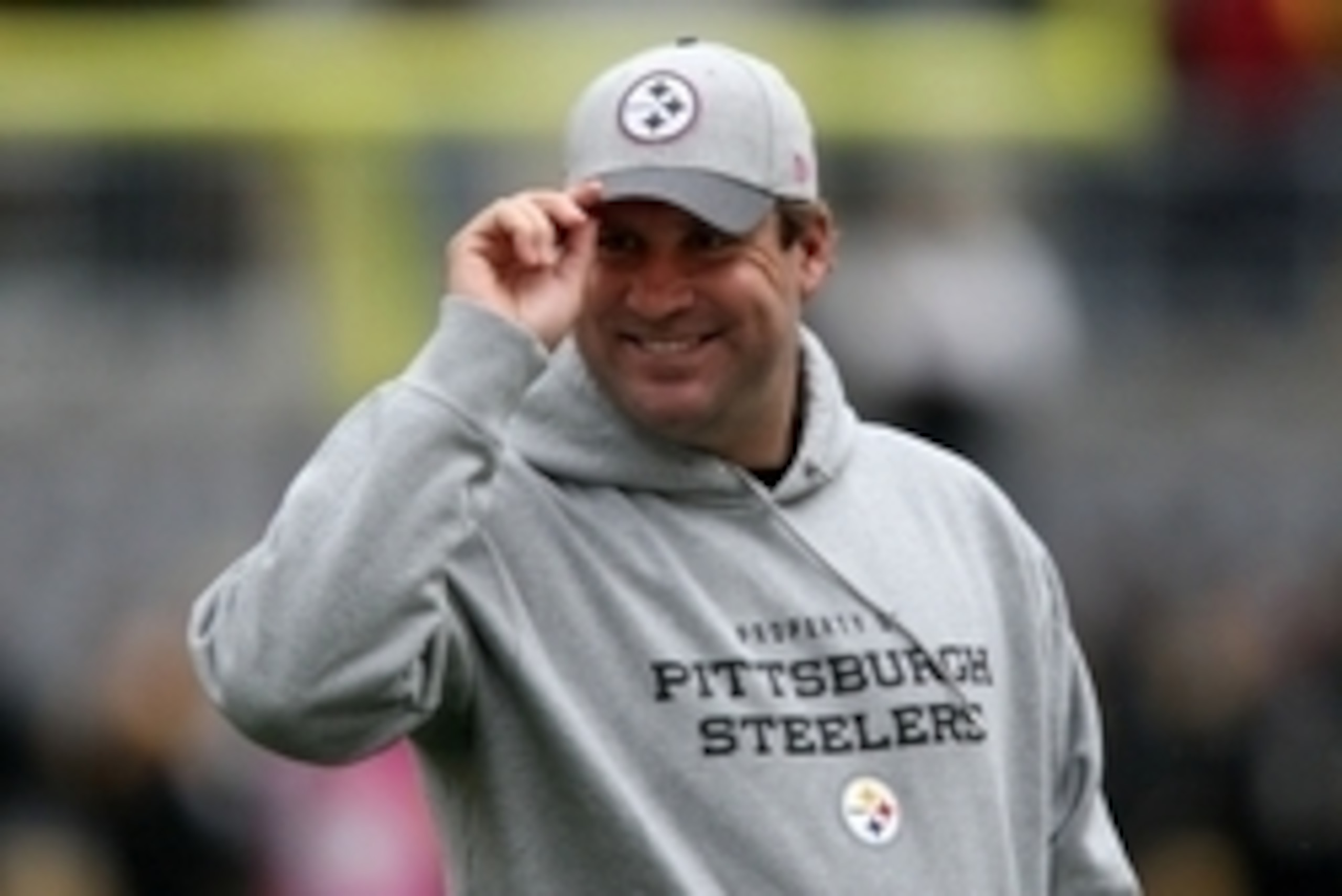 Oct 18, 2015; Pittsburgh, PA, USA; Pittsburgh Steelers quarterback Ben Roethlisberger (7) smiles while on the field before the game against the Arizona Cardinals at Heinz Field. Mandatory Credit: Jason Bridge-USA TODAY Sports