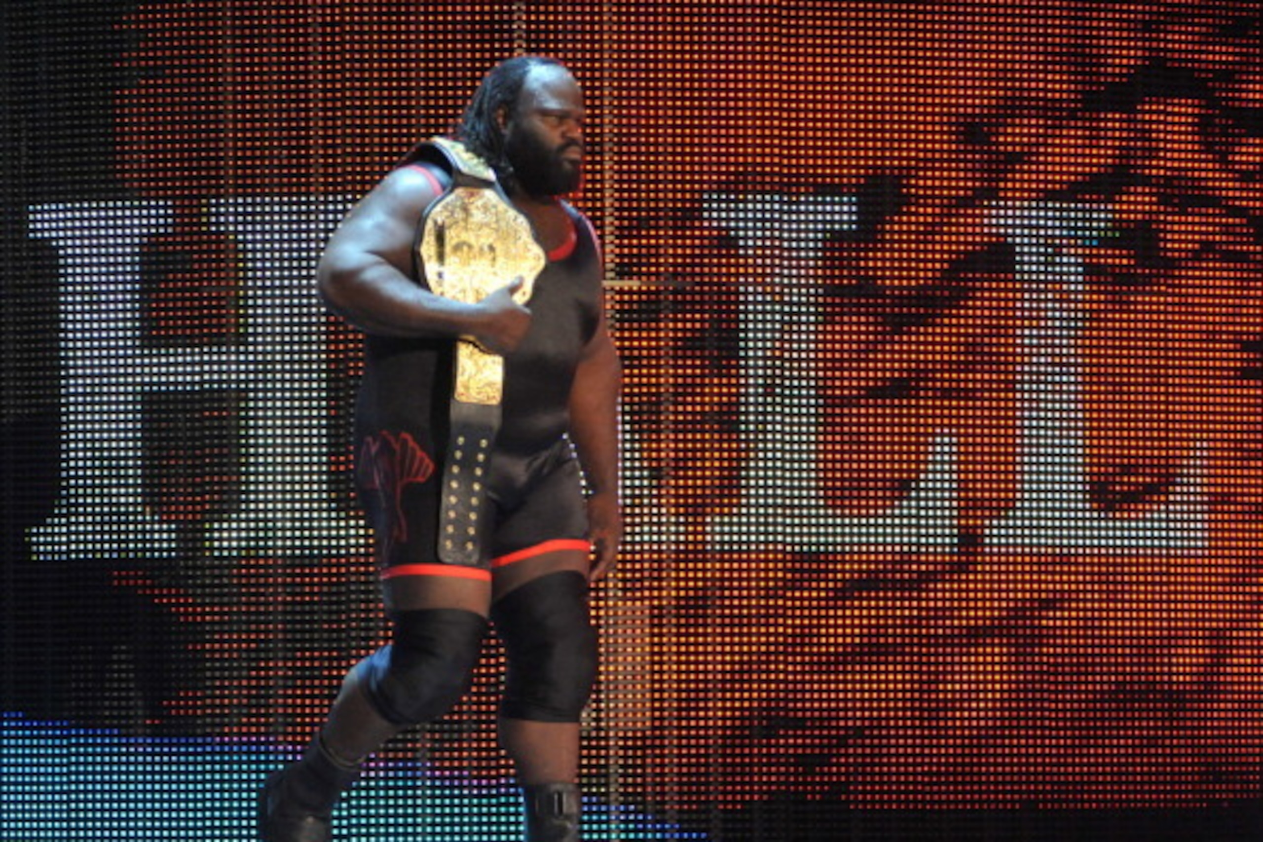 ATLANTA, GA - OCTOBER 31: WWE Heavyweight Championship Mark Henry attends the WWE Monday Night Raw Supershow Halloween event at the Philips Arena on October 31, 2011 in Atlanta, Georgia. (Photo by Moses Robinson/Getty Images) ATLANTA, GA - OCTOBER 31: WWE Heavyweight Championship Mark Henry attends the WWE Monday Night Raw Supershow Halloween event at the Philips Arena on October 31, 2011 in Atlanta, Georgia. (Photo by Moses Robinson/Getty Images)