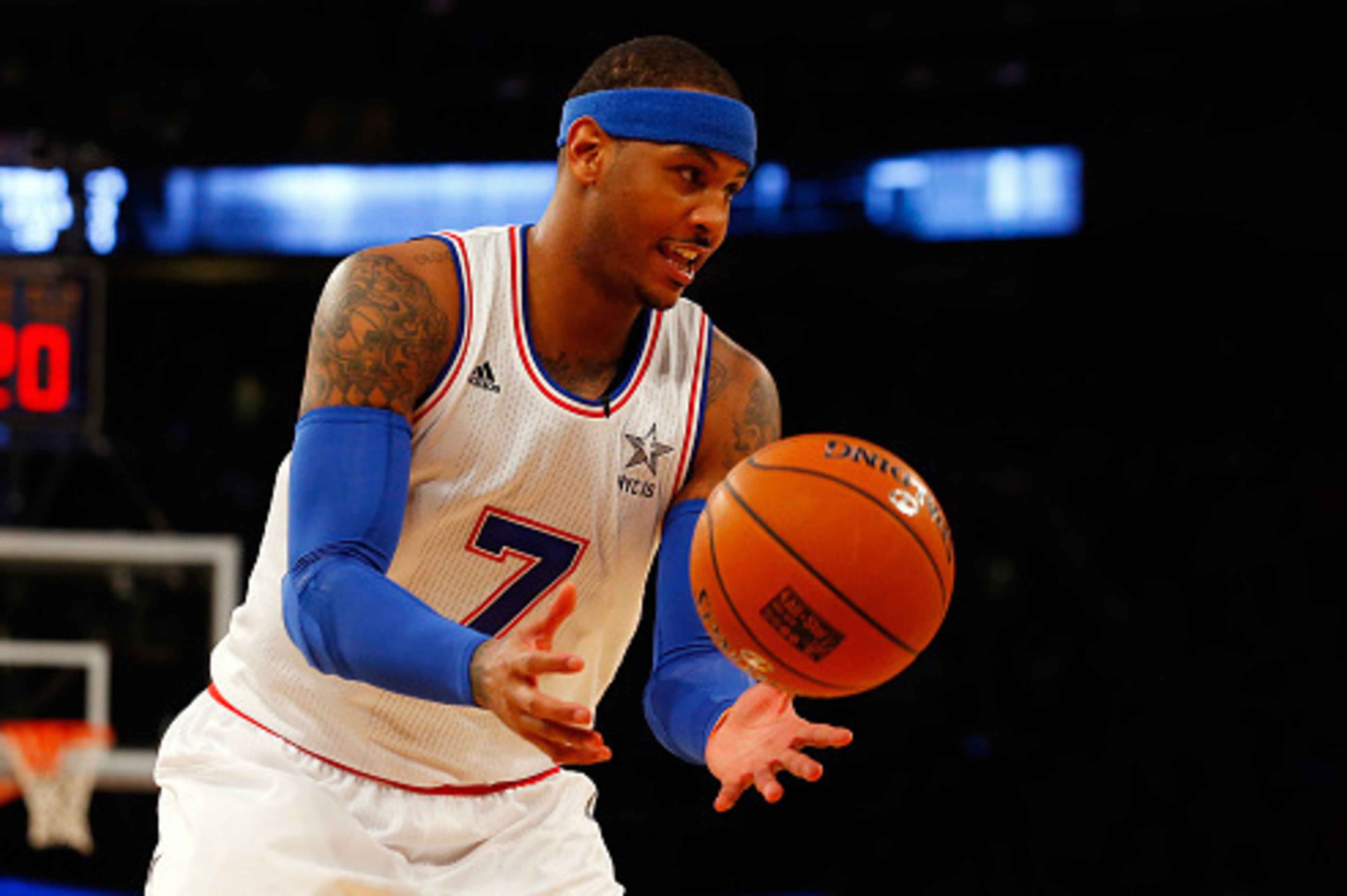 NEW YORK, NY - FEBRUARY 15: (NEW YORK DAILIES OUT) Carmelo Anthony #7 of the Eastern Conference in action against the Western Conference during the 2015 NBA All-Star Game at Madison Square Garden on February 15, 2015 in New York City. The Western Conf NEW YORK, NY - FEBRUARY 15: (NEW YORK DAILIES OUT) Carmelo Anthony #7 of the Eastern Conference in action against the Western Conference during the 2015 NBA All-Star Game at Madison Square Garden on February 15, 2015 in New York City. The Western Conf