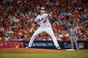 CINCINNATI, OH- JULY 14: National League All-Star Jacob deGrom #48 of the New York Mets pitches during the 86th MLB All-Star Game at the Great American Ball Park on July 14, 2015 in Cincinnati, Ohio. The American League defeated the National League 6-3. (