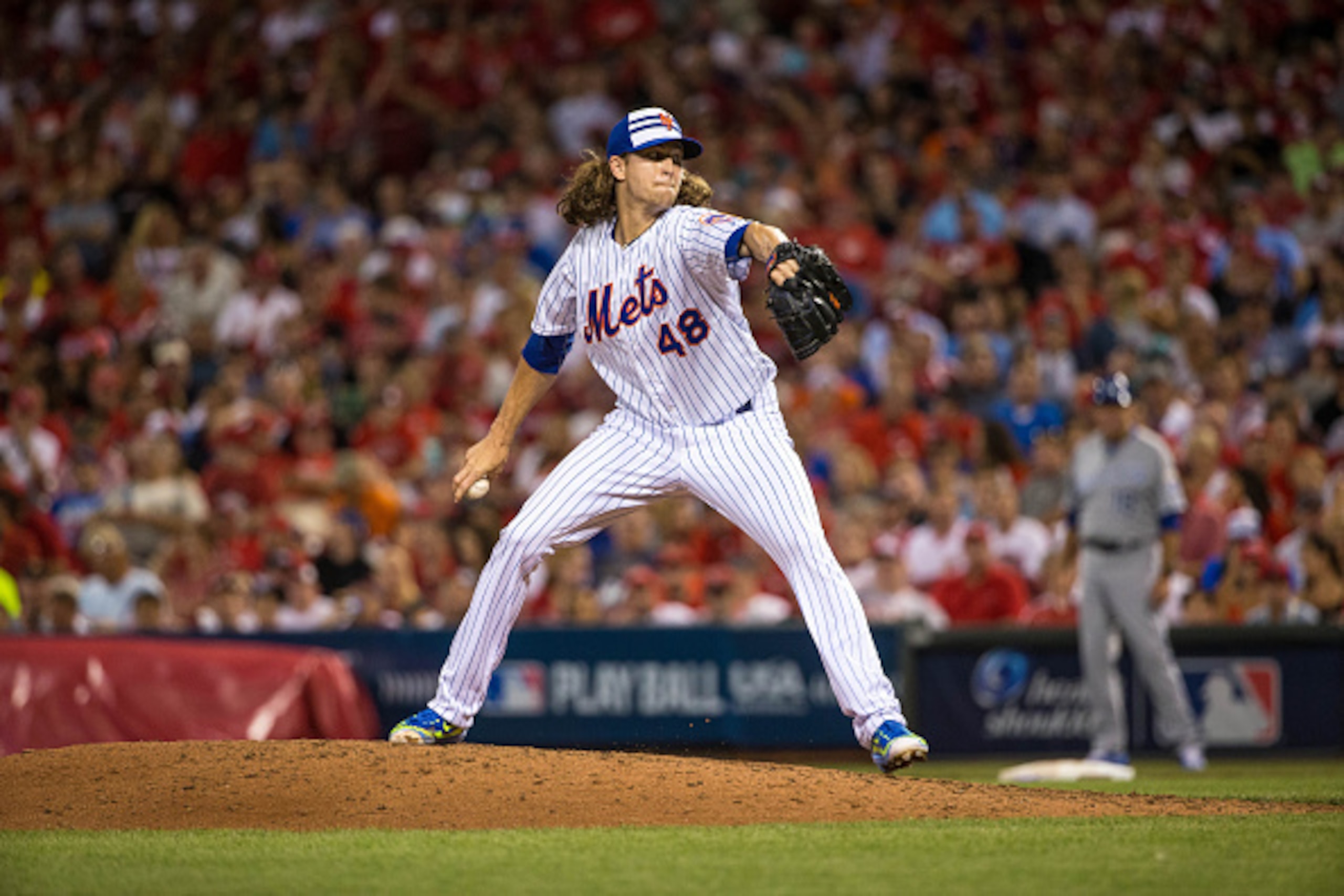 CINCINNATI, OH- JULY 14: National League All-Star Jacob deGrom #48 of the New York Mets pitches during the 86th MLB All-Star Game at the Great American Ball Park on July 14, 2015 in Cincinnati, Ohio. The American League defeated the National League 6-3. ( CINCINNATI, OH- JULY 14: National League All-Star Jacob deGrom #48 of the New York Mets pitches during the 86th MLB All-Star Game at the Great American Ball Park on July 14, 2015 in Cincinnati, Ohio. The American League defeated the National League 6-3. (