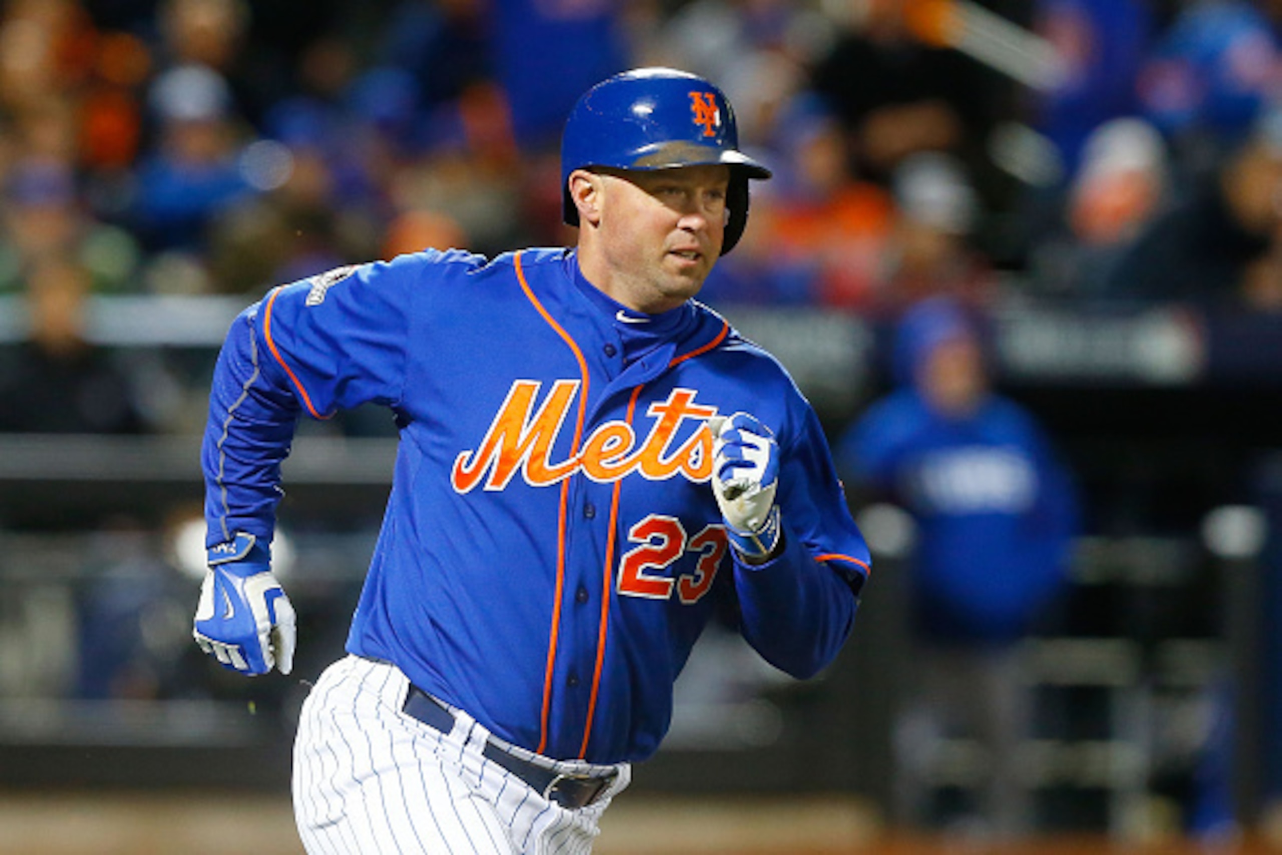 NEW YORK, NY - OCTOBER 17: (NEW YORK DAILIES OUT) Michael Cuddyer #23 of the New York Mets in action against the Chicago Cubs during game one of the 2015 MLB National League Championship Series at Citi Field on October 17, 2015 in the Flushing neighbo NEW YORK, NY - OCTOBER 17: (NEW YORK DAILIES OUT) Michael Cuddyer #23 of the New York Mets in action against the Chicago Cubs during game one of the 2015 MLB National League Championship Series at Citi Field on October 17, 2015 in the Flushing neighbo