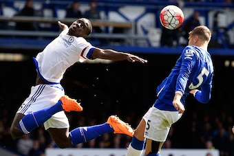 LIVERPOOL, ENGLAND - SEPTEMBER 12: John Stones of Everton wins a header from Kurt Zouma of Chelsea  during the Barclays Premier League match between Everton and Chelsea at Goodison Park on September 12, 2015 in Liverpool, United Kingdom.  (Photo by Stu Fo