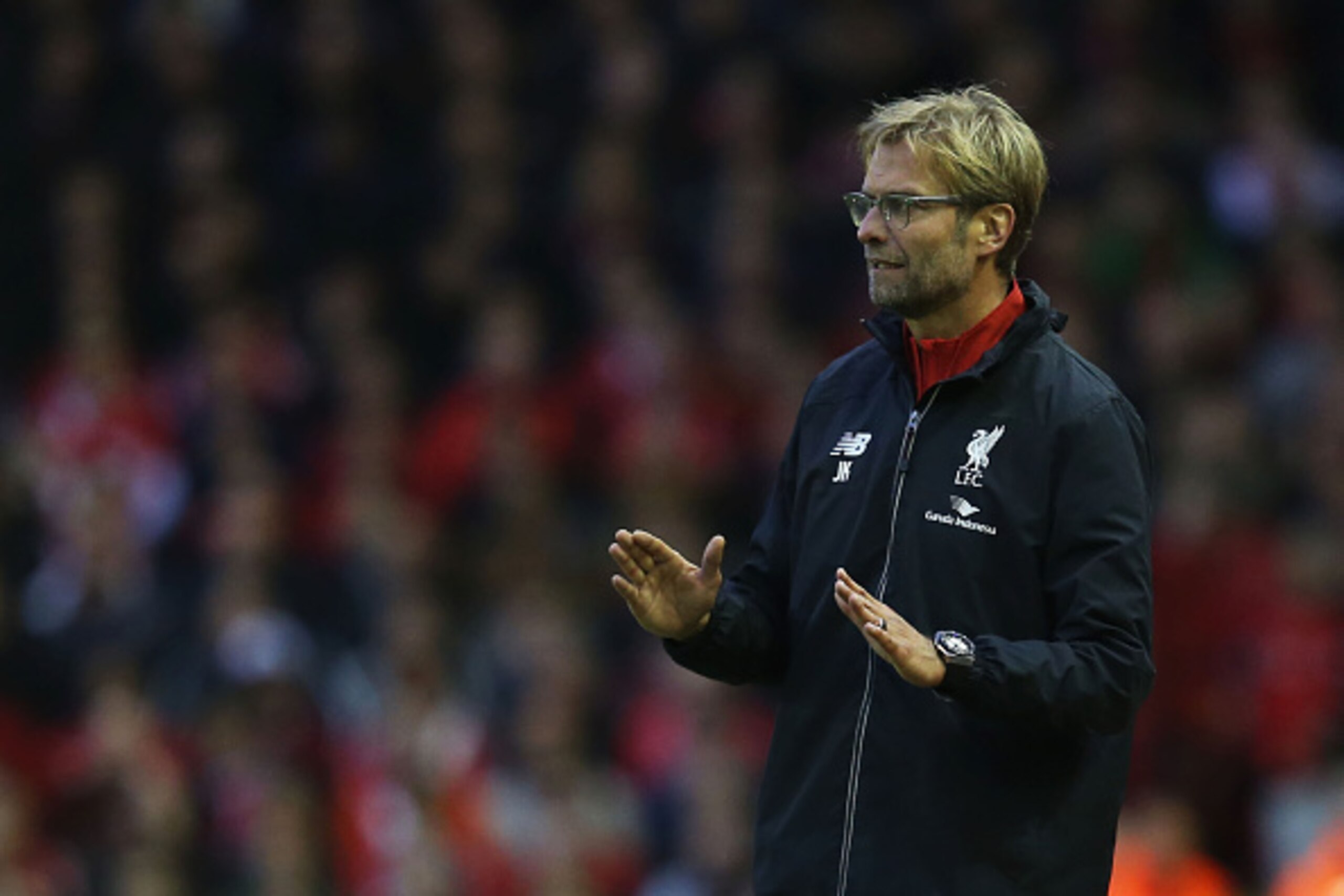 LIVERPOOL, ENGLAND - OCTOBER 25: Jurgen Klopp, manager of Liverpool gestures during the Barclays Premier League match between Liverpool and Southampton at Anfield on October 25, 2015 in Liverpool, England. (Photo by Jan Kruger/Getty Images) LIVERPOOL, ENGLAND - OCTOBER 25: Jurgen Klopp, manager of Liverpool gestures during the Barclays Premier League match between Liverpool and Southampton at Anfield on October 25, 2015 in Liverpool, England. (Photo by Jan Kruger/Getty Images)