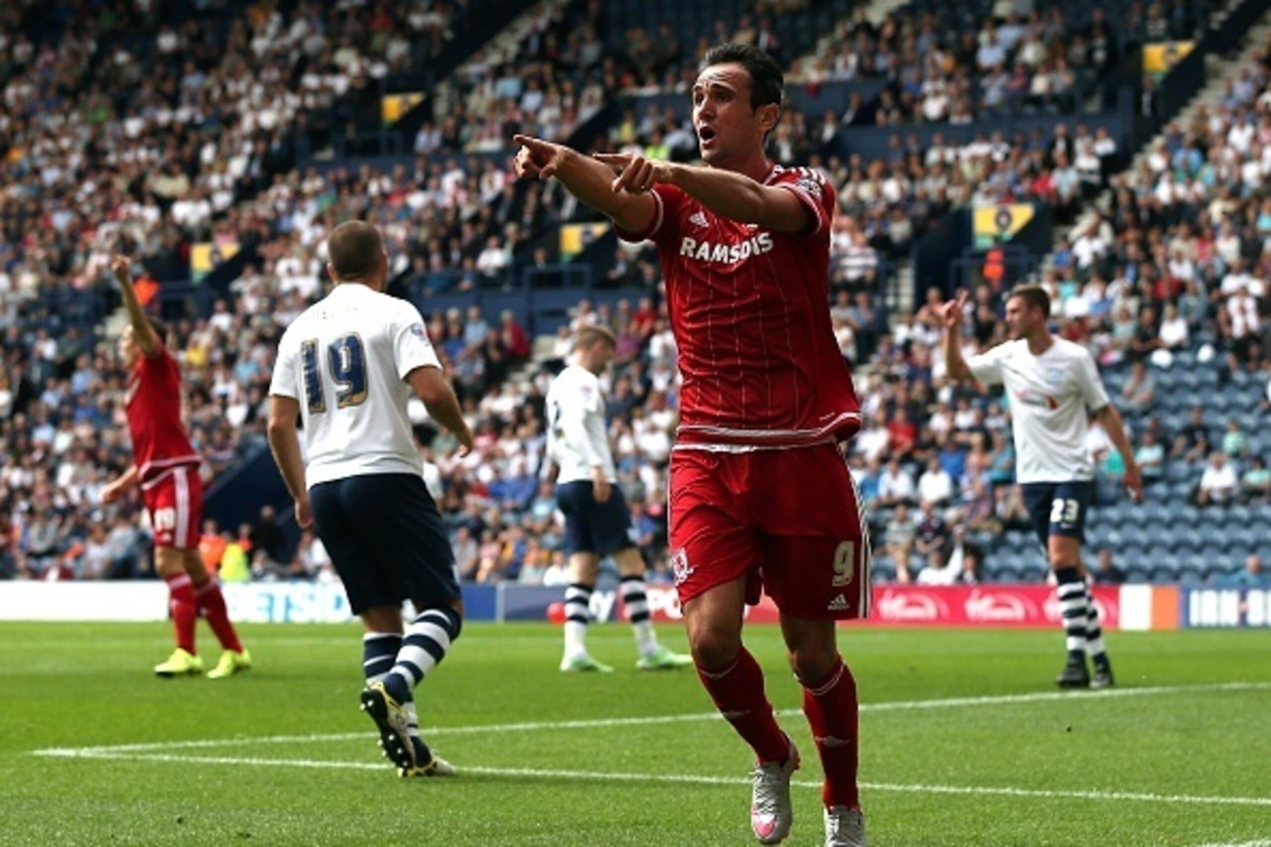 PRESTON, ENGLAND - AUGUST 09: Kike of Middlesbrough gestures towards the assistant referee during the Sky Bet Championship match between Preston North End and Middlesbrough at Deepdale on August 9, 2015 in Preston, England. (Photo by Chris Brunskill/Getty PRESTON, ENGLAND - AUGUST 09: Kike of Middlesbrough gestures towards the assistant referee during the Sky Bet Championship match between Preston North End and Middlesbrough at Deepdale on August 9, 2015 in Preston, England. (Photo by Chris Brunskill/Getty