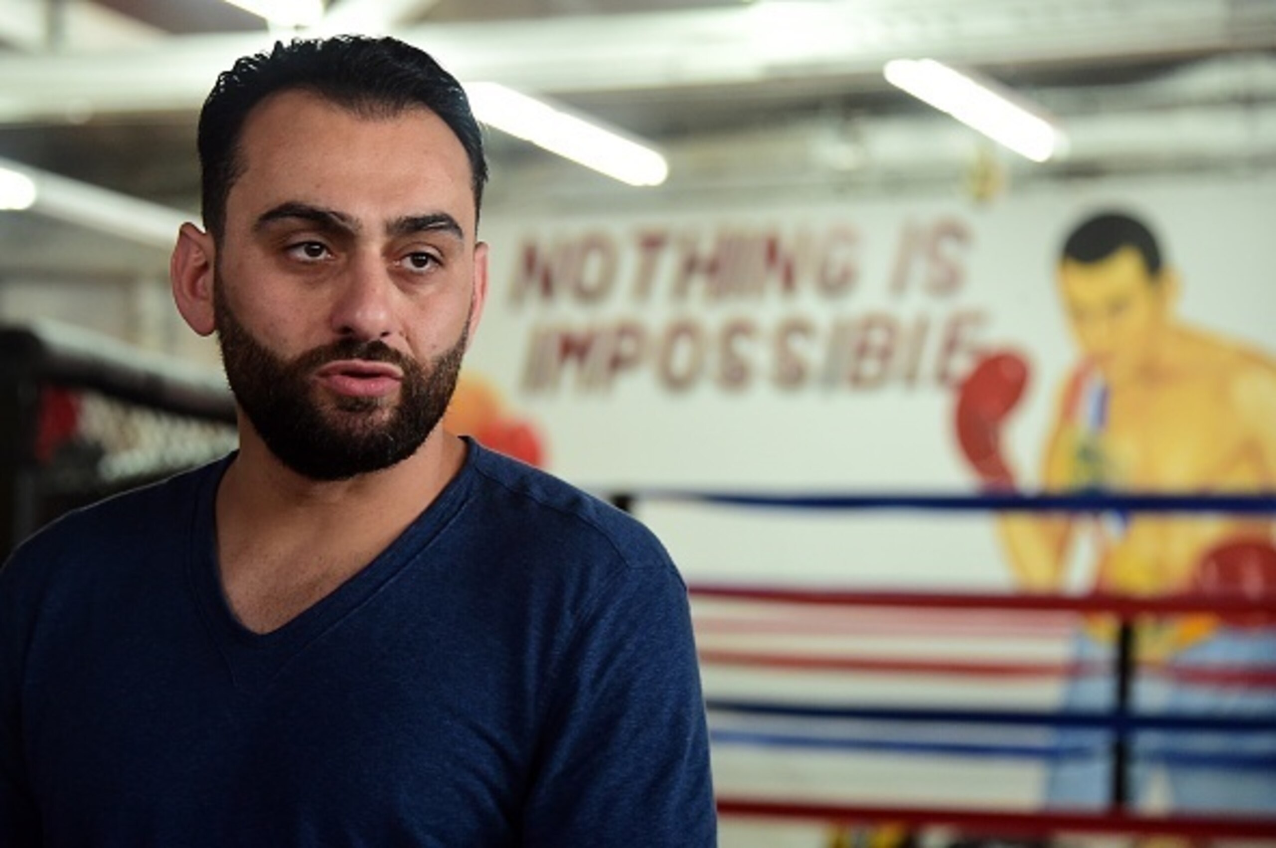 Edmond Tarverdyan, coach of mixed martial arts (MMA) fighter Ronda Rousey, speaks to the media in Glendale, California on October 27, 2015 ahead of Rousey's November 14 fight in Melbourne, Australia against Holly Holm.  Mixed martial arts superstar Ronda 